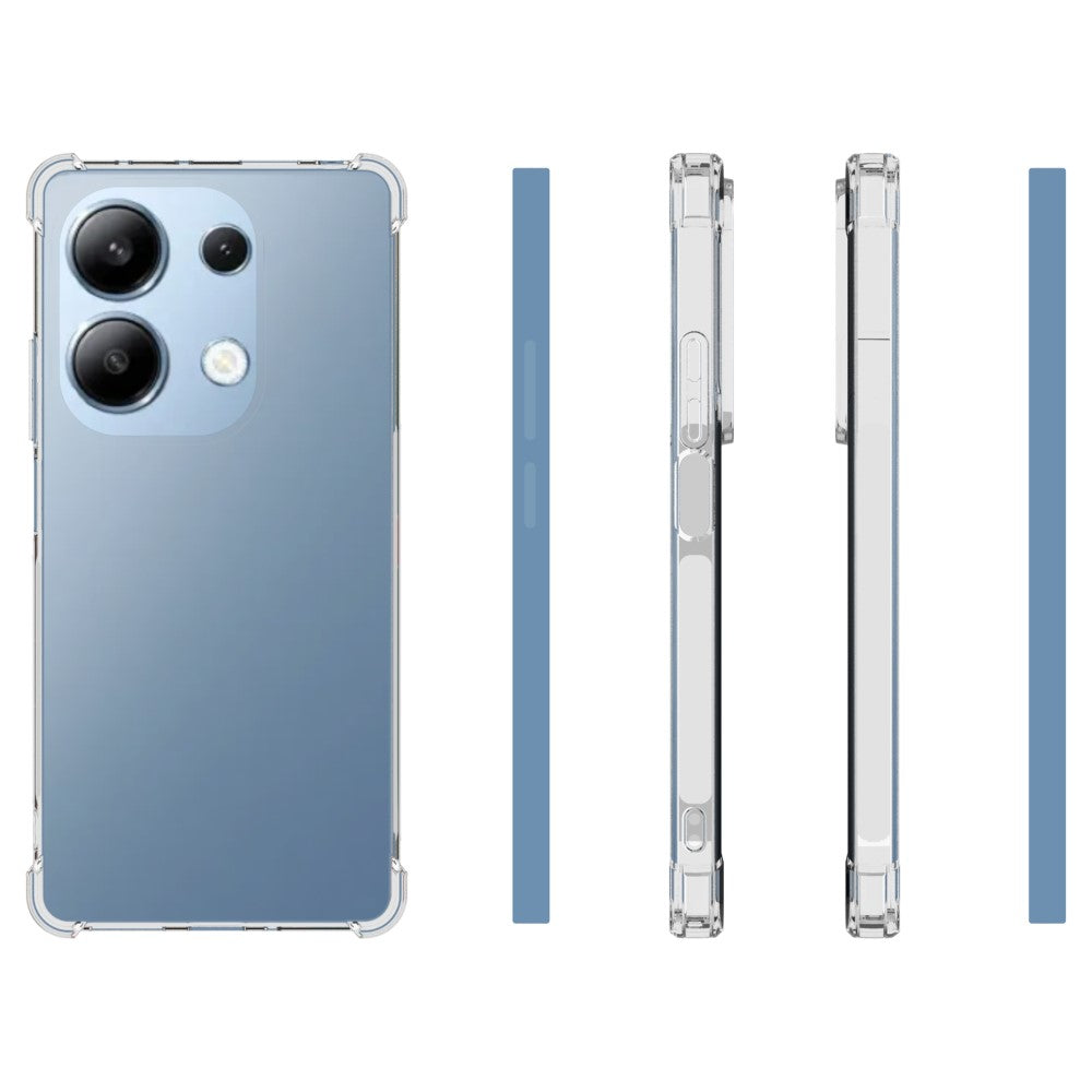 Une coque de téléphone transparente avec dos bleu et trois caméras.