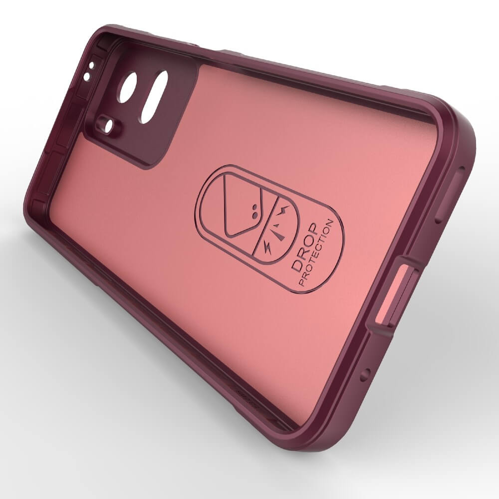 Arrière d'une coque avec logo "Drop Protection" et découpe caméra.