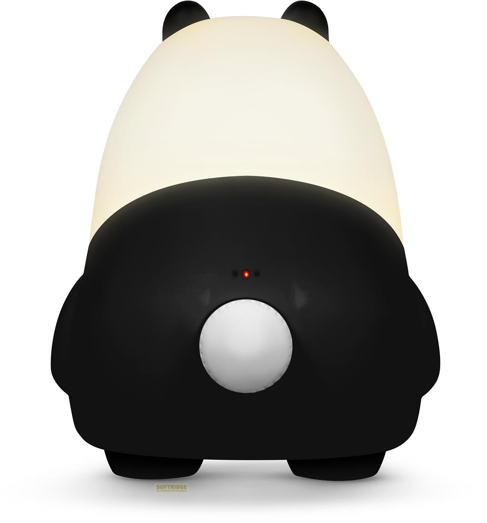 Un diffuseur veilleuse panda lumineux avec des oreilles noires et un ventre blanc.