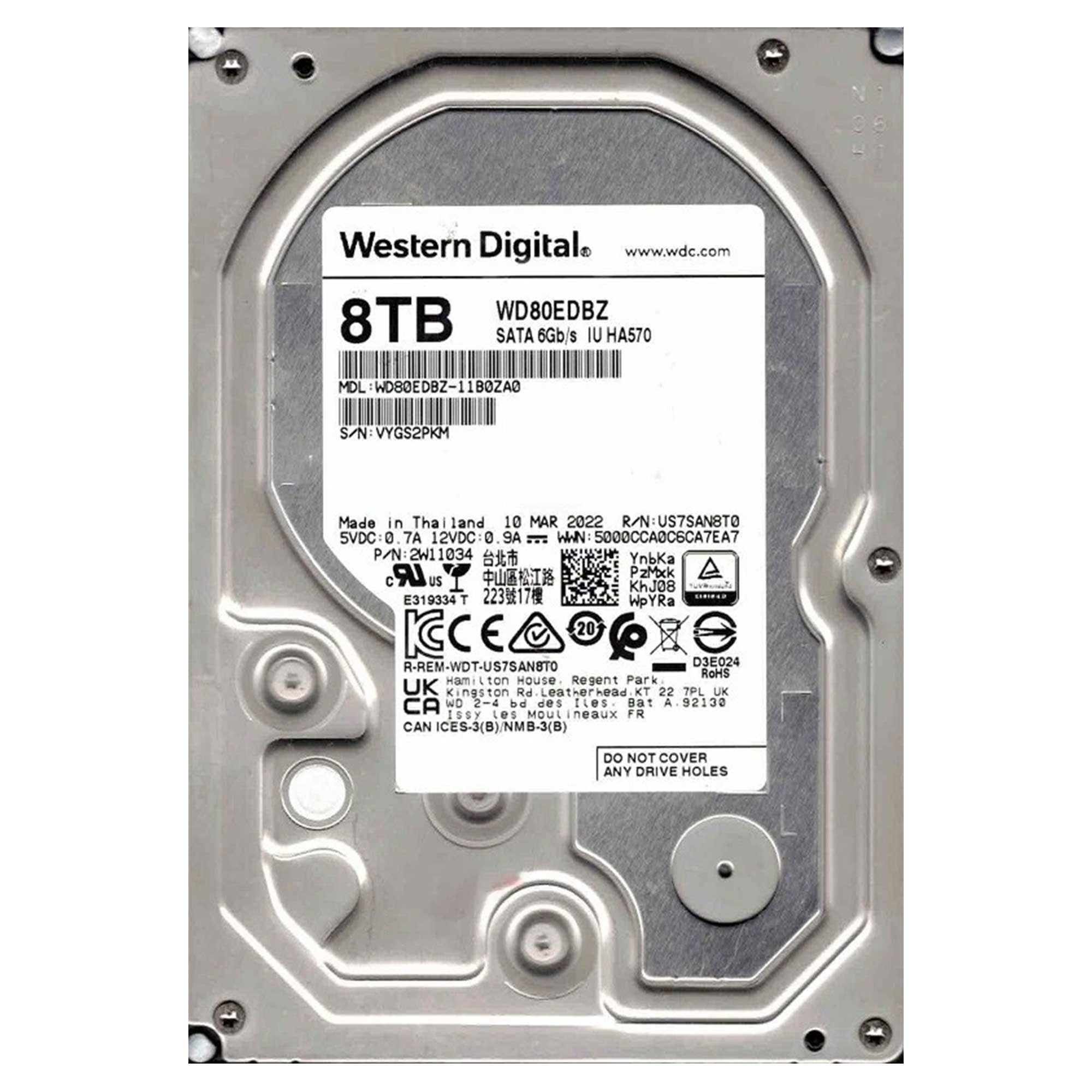 Western Digital 8TB HDD: WD80EDBZ, SATA 6Gb/s. Tayland'da üretilmiştir.
