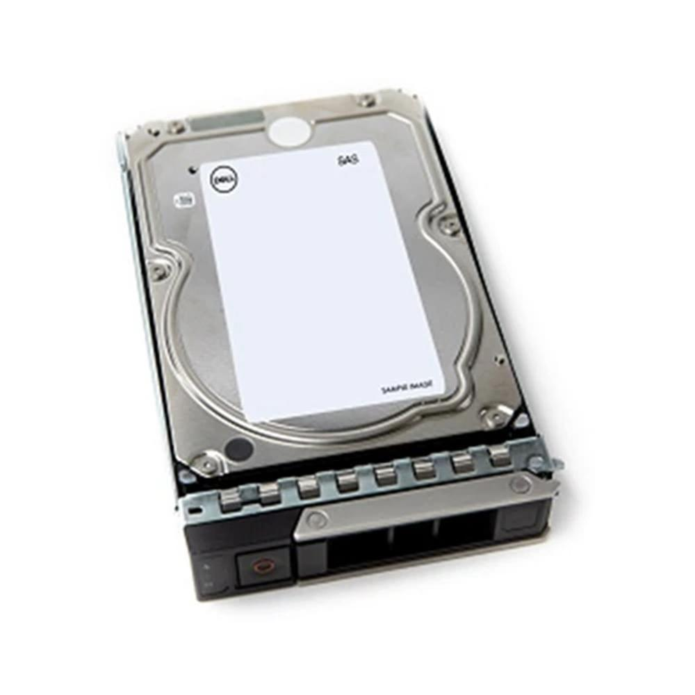 A Dell hard disk drive with a silver casing and a white label.