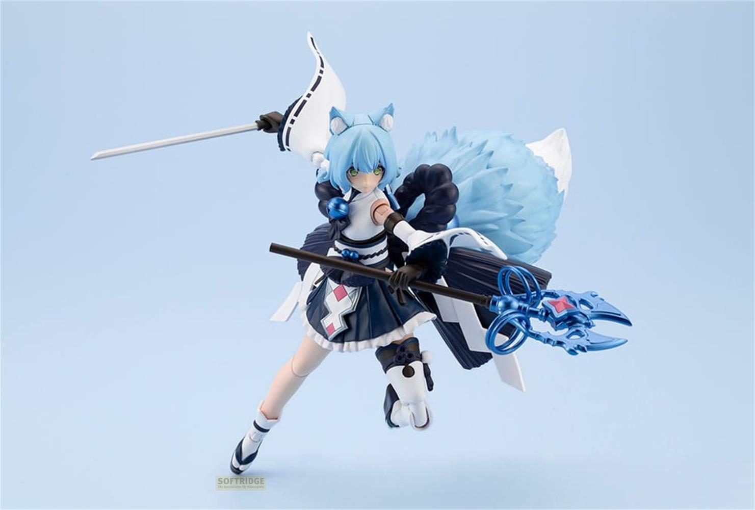 Eine Anime-Figur mit blauem Haar, großen Ohren und einem großen Schwanz.