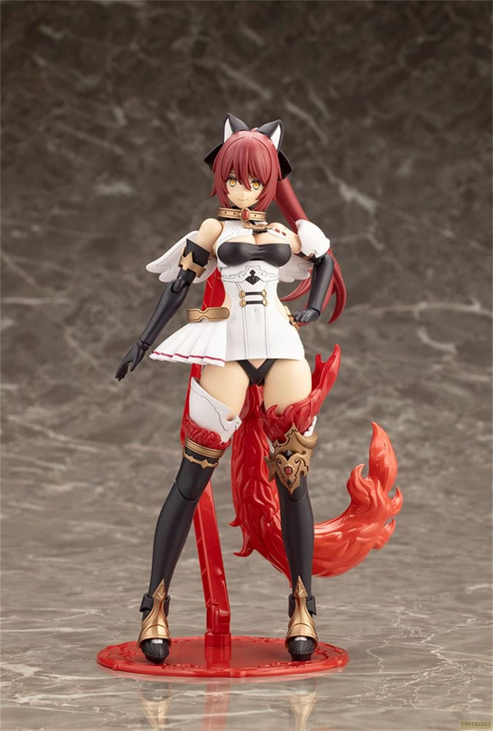 Anime-Figur mit roten Haaren, Katzenohren und einem weißen Kleid.