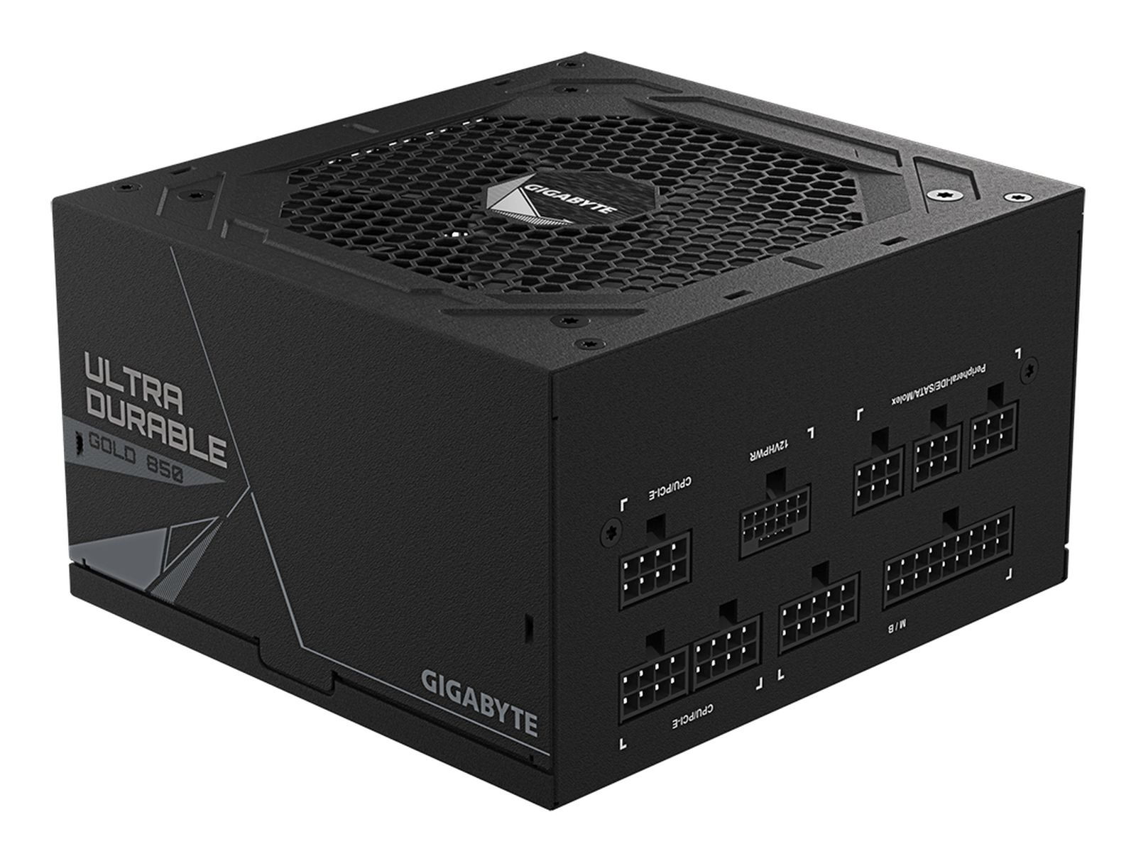 Black power supply unit labeled "ULTRA DURABLE GOLD 850" and GIGABYTE logo.