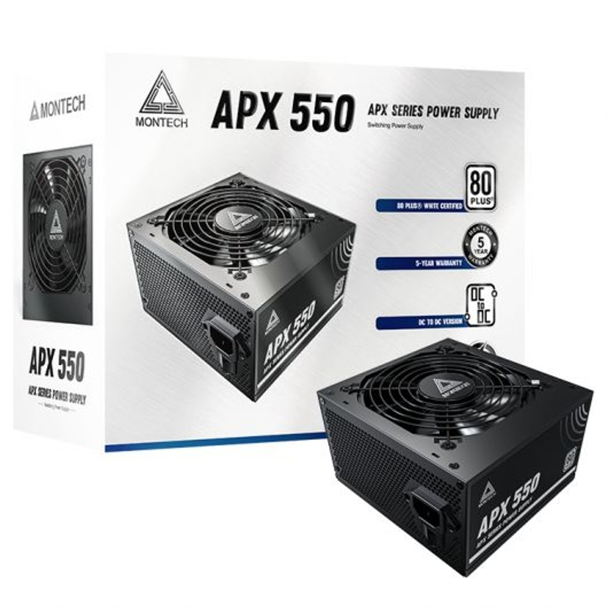 Fuente de alimentación Montech APX 550 con certificación 80 PLUS White.