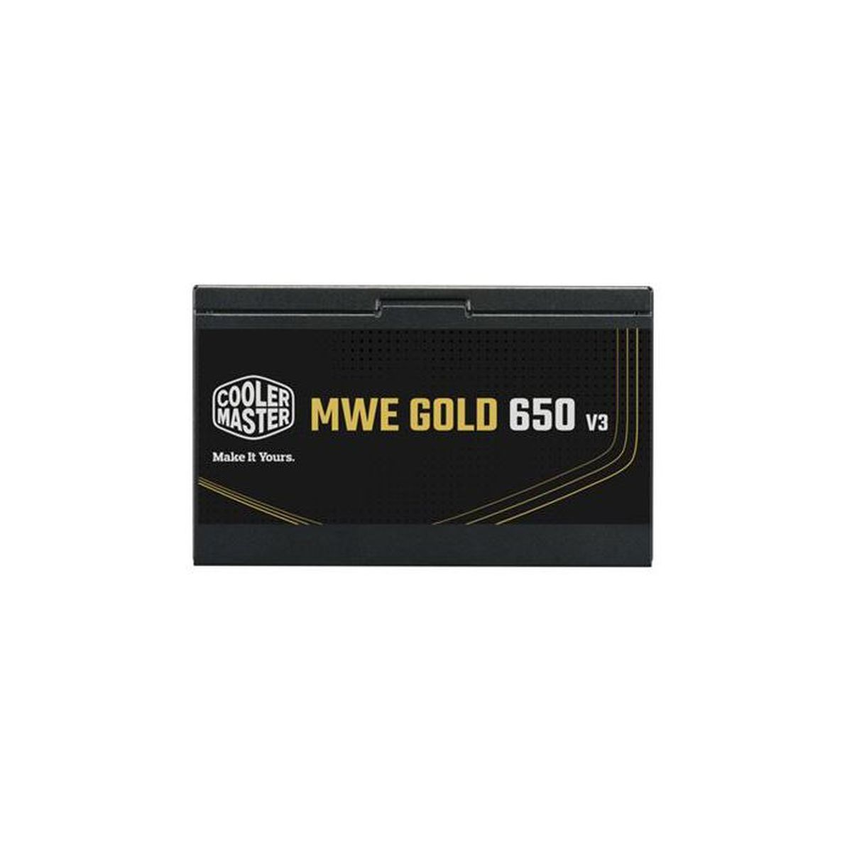 Una fuente de alimentación negra con el logo Cooler Master MWE GOLD 650 V3.