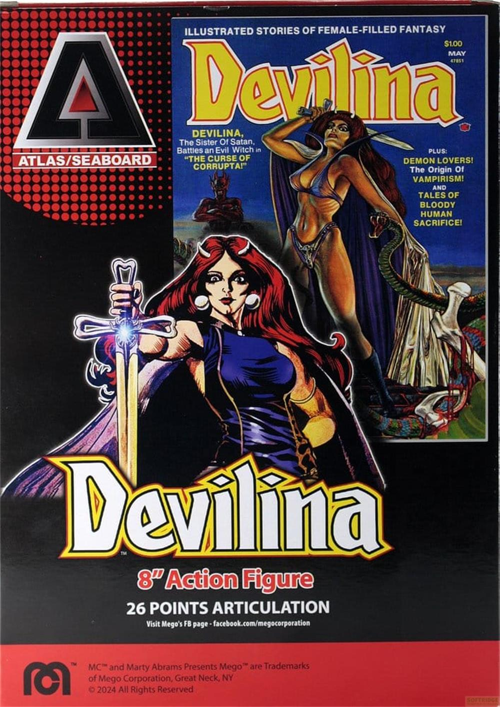 Actionfigur "Devilina" mit Comic-Cover, 8 Zoll groß, mit 26 Gelenkpunkten.