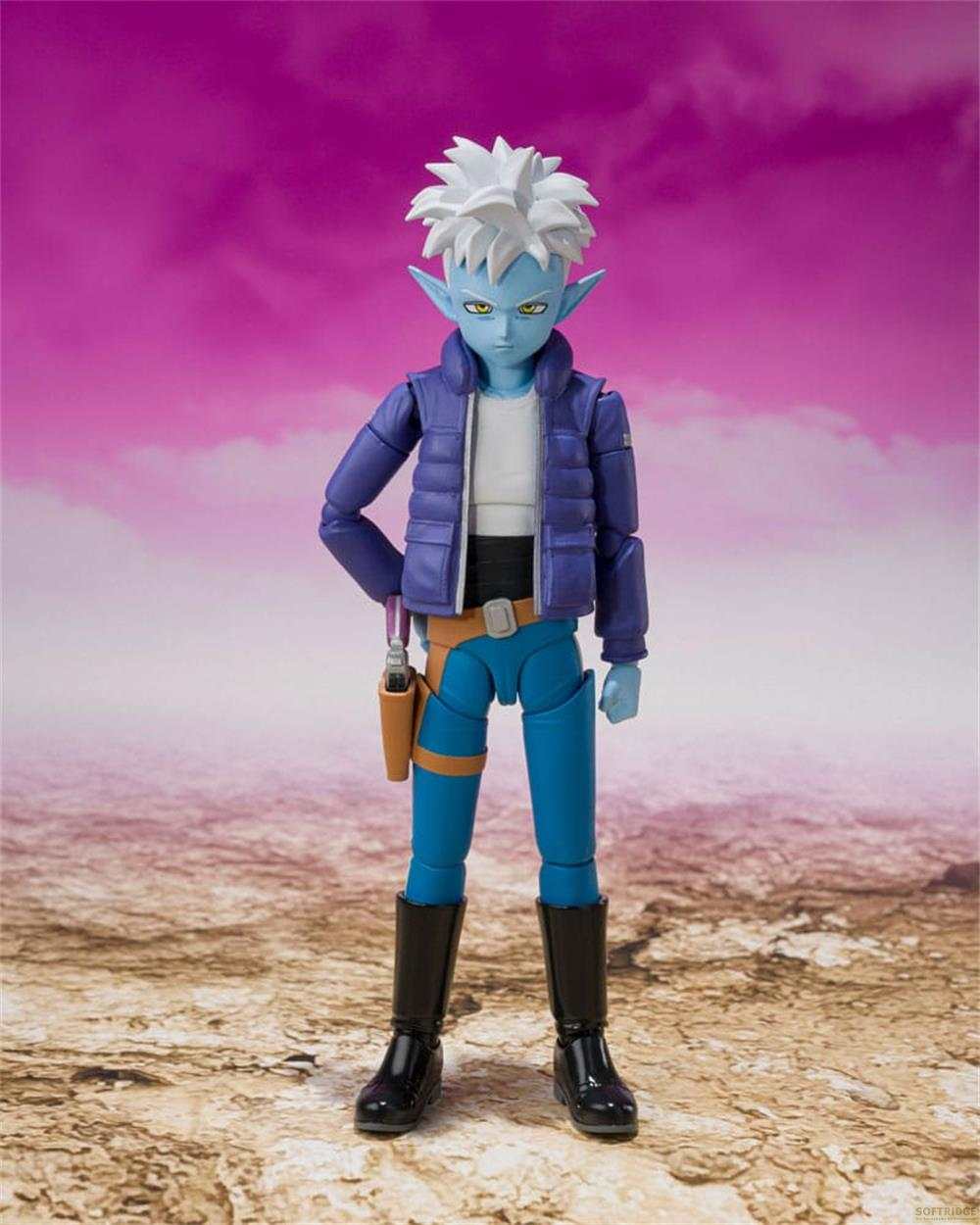 Eine blauhäutige Figur mit weißem Haar trägt eine blaue Jacke und blaue Hose.