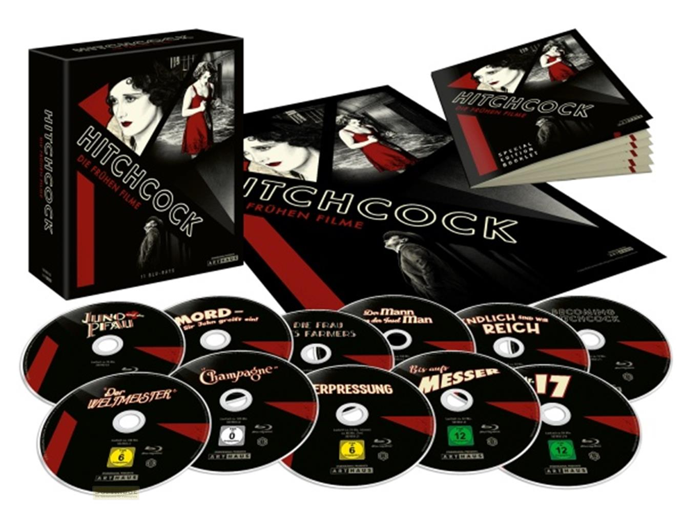 Box Blu-ray di Hitchcock con libretto e più dischi.