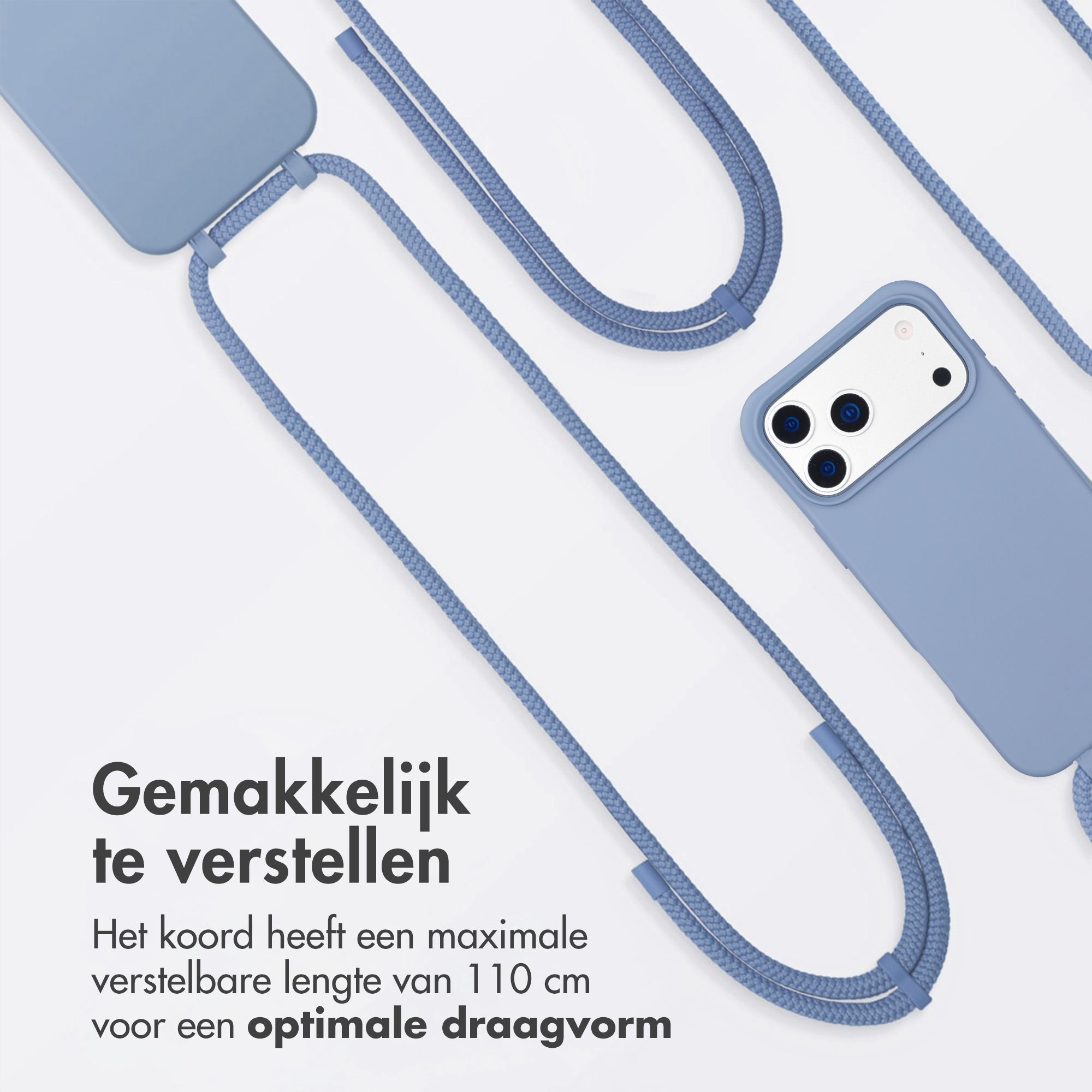 Een blauwe telefoon met een bevestigd koord.