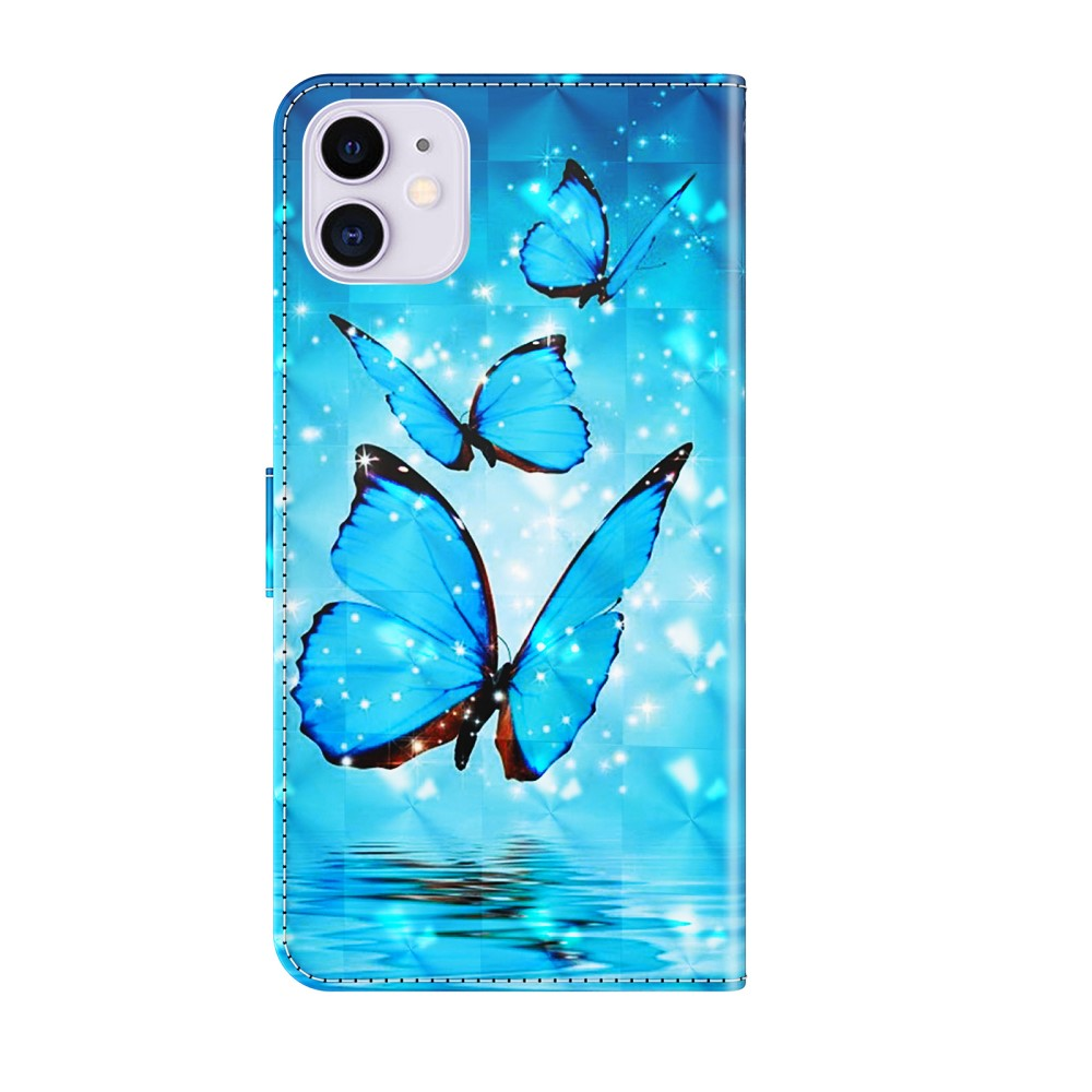Custodia per telefono blu con farfalle e glitter.