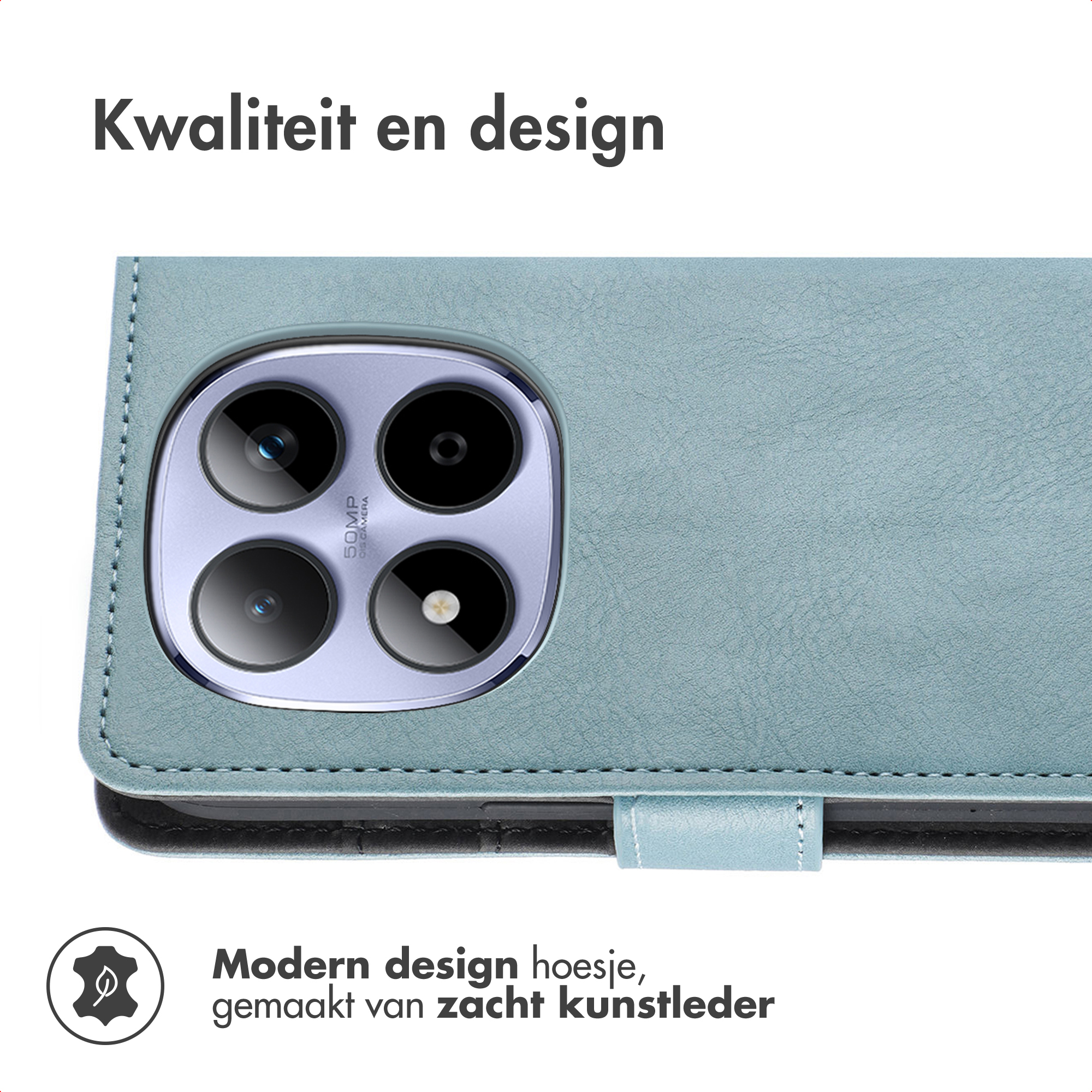 Une coque de téléphone bleu clair avec découpe pour appareil photo. Coque design moderne en cuir artificiel.