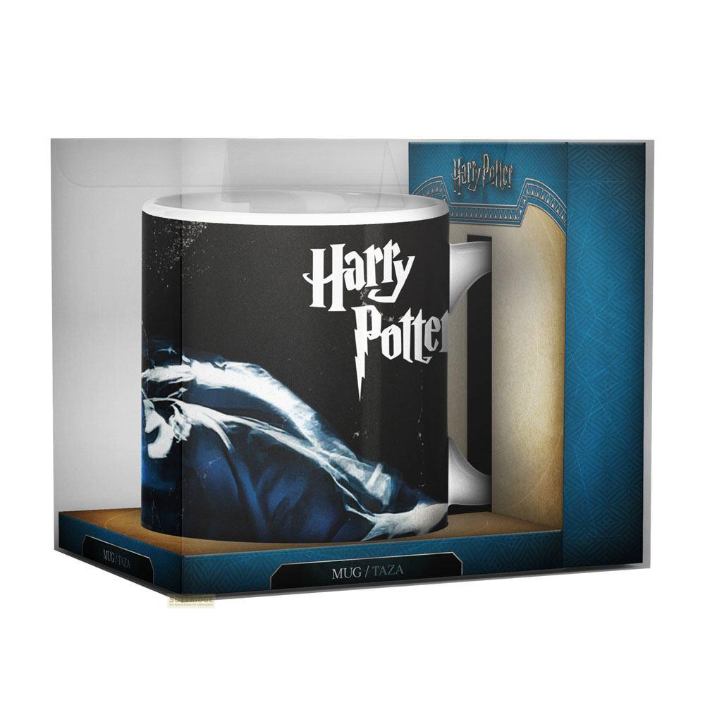 Harry Potter Tasse in Verpackung mit blau-goldenem Design.