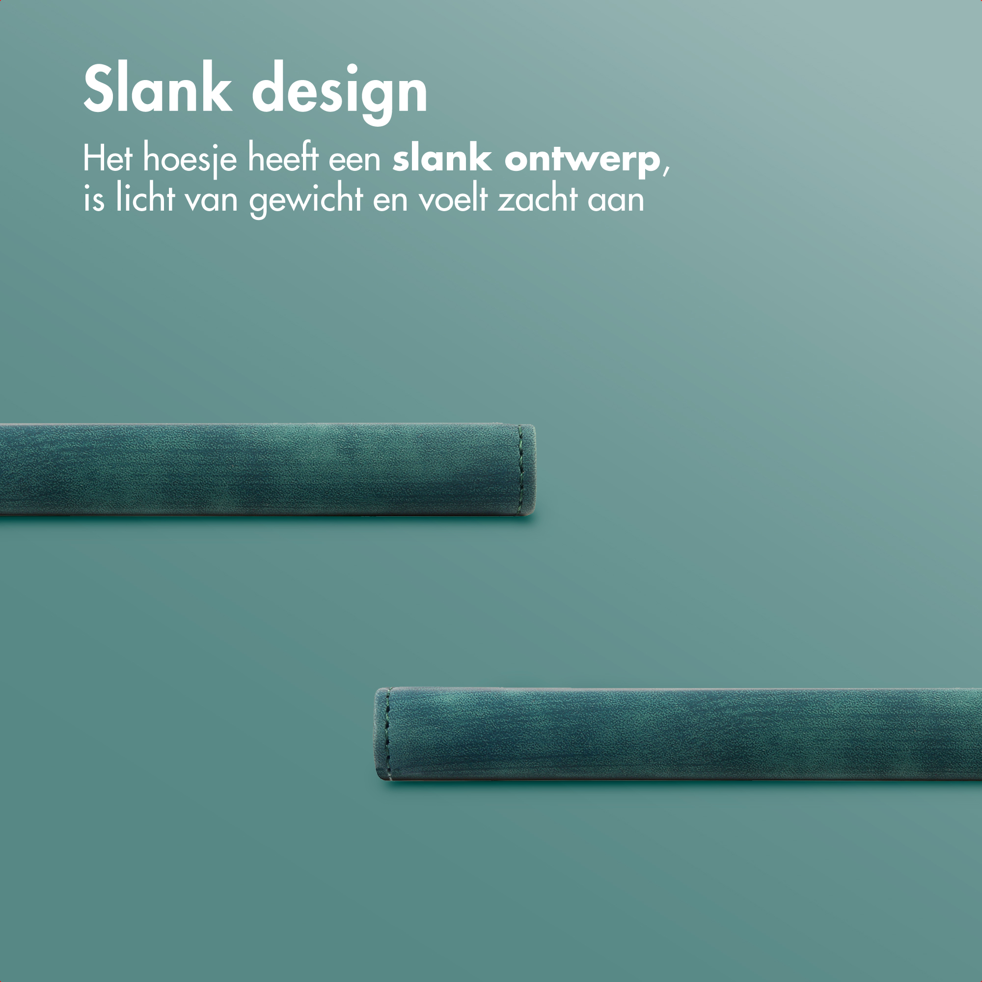 Deux bandes rembourrées fines et vertes sur un fond bleu sarcelle.