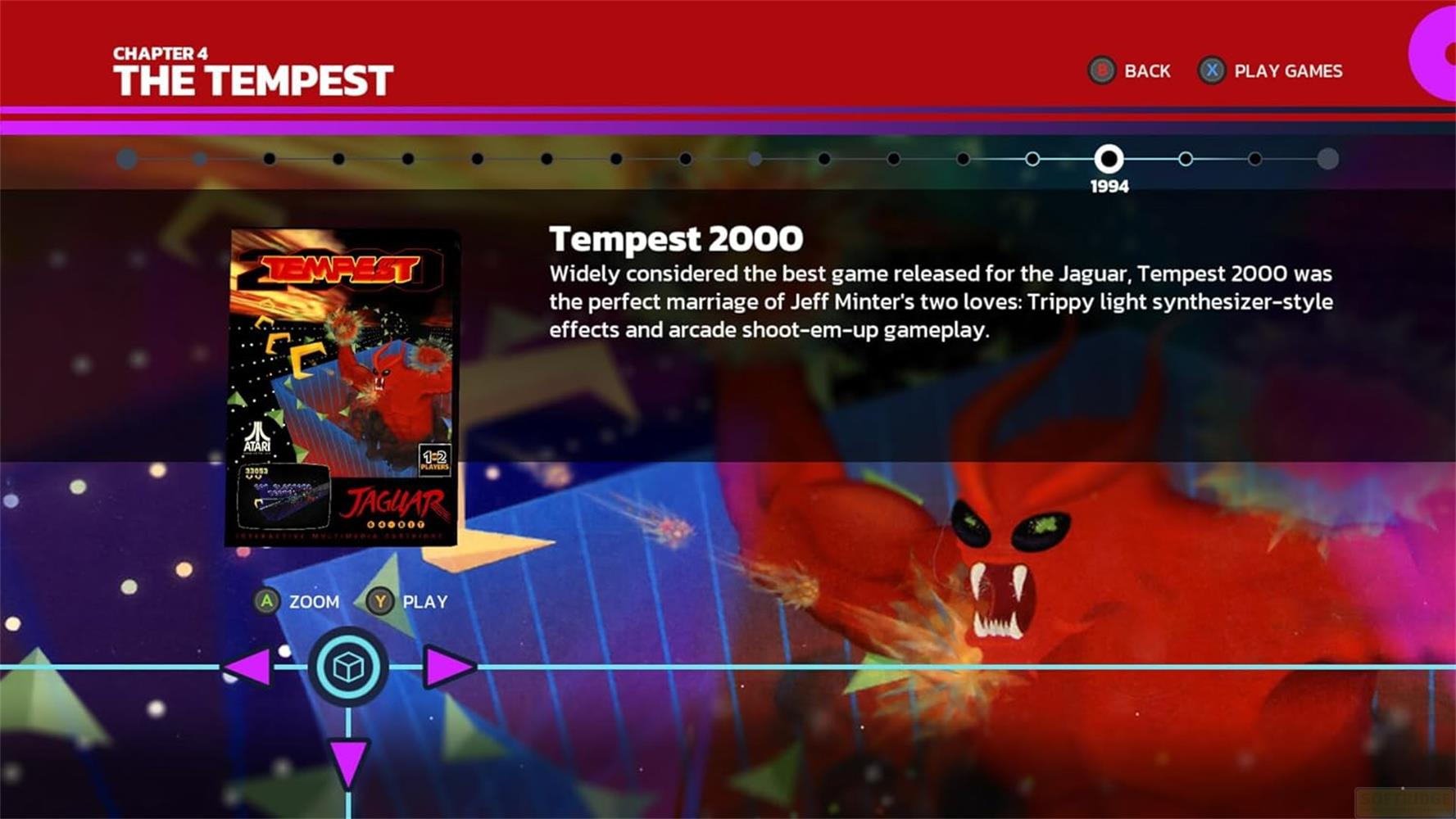 Il gioco Tempest 2000 per Jaguar, con copertina e descrizione del gioco.
