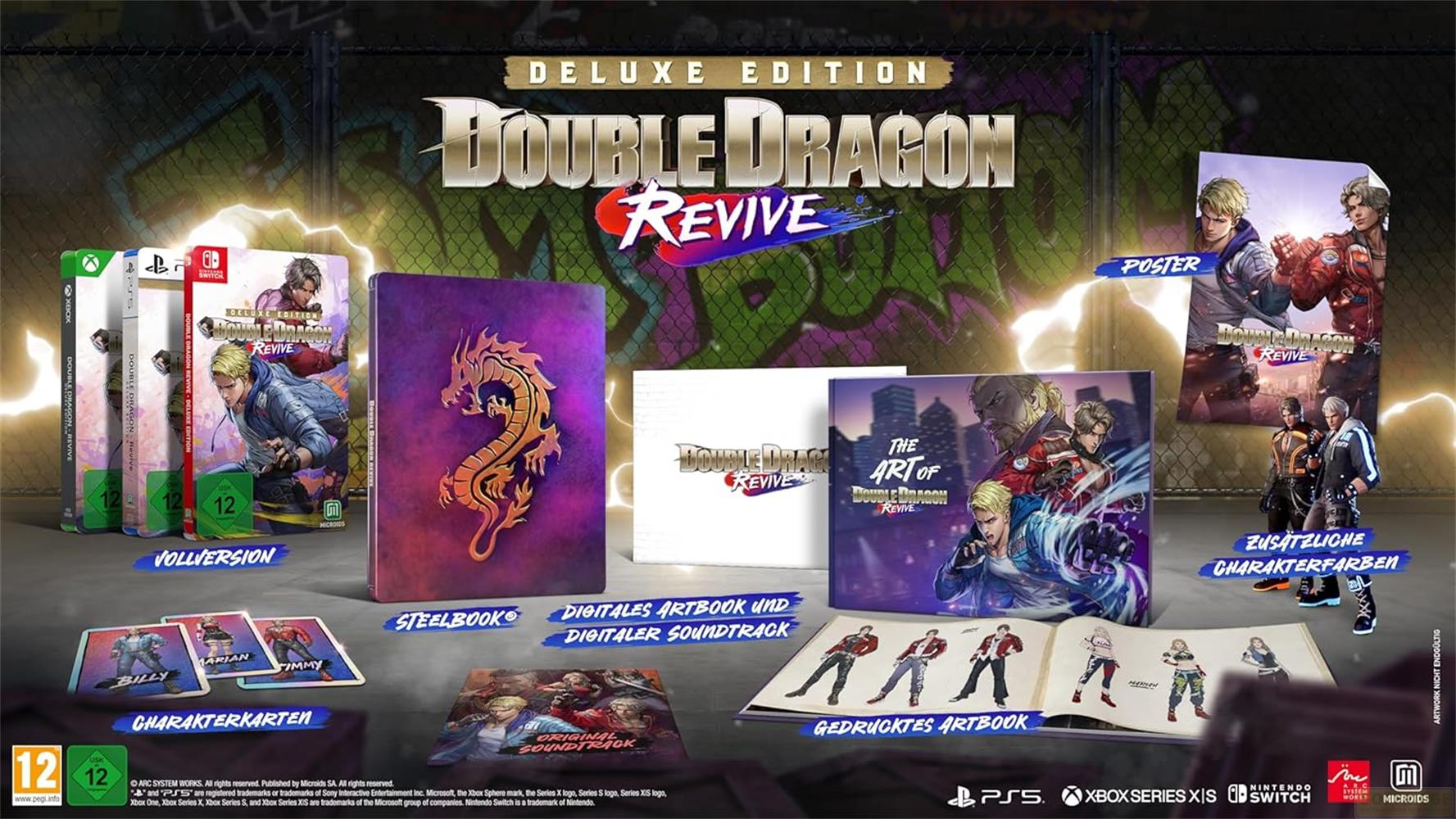 Edizione Deluxe di Double Dragon: Revive con giochi, steelbook, artbook, colonna sonora e altro.