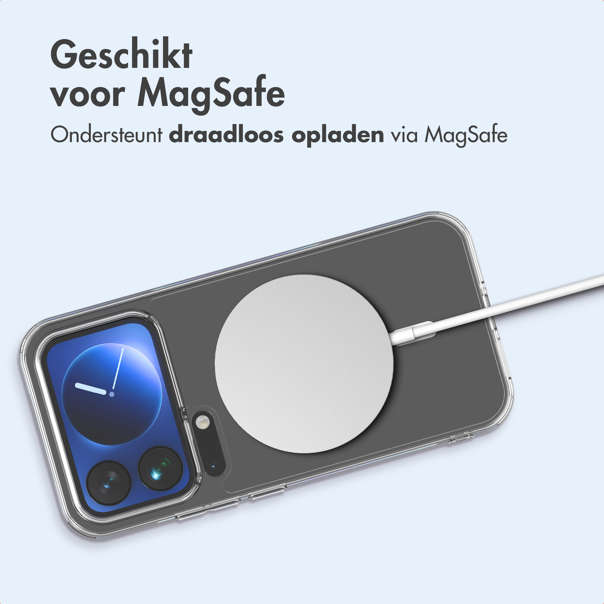 Uno smartphone in custodia trasparente si ricarica wireless.