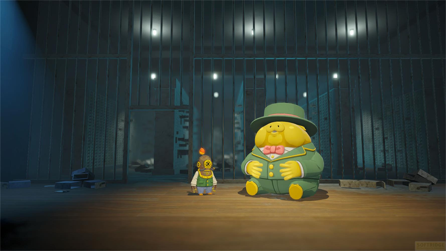 Due personaggi animati siedono in una stanza buia e sbarrata.