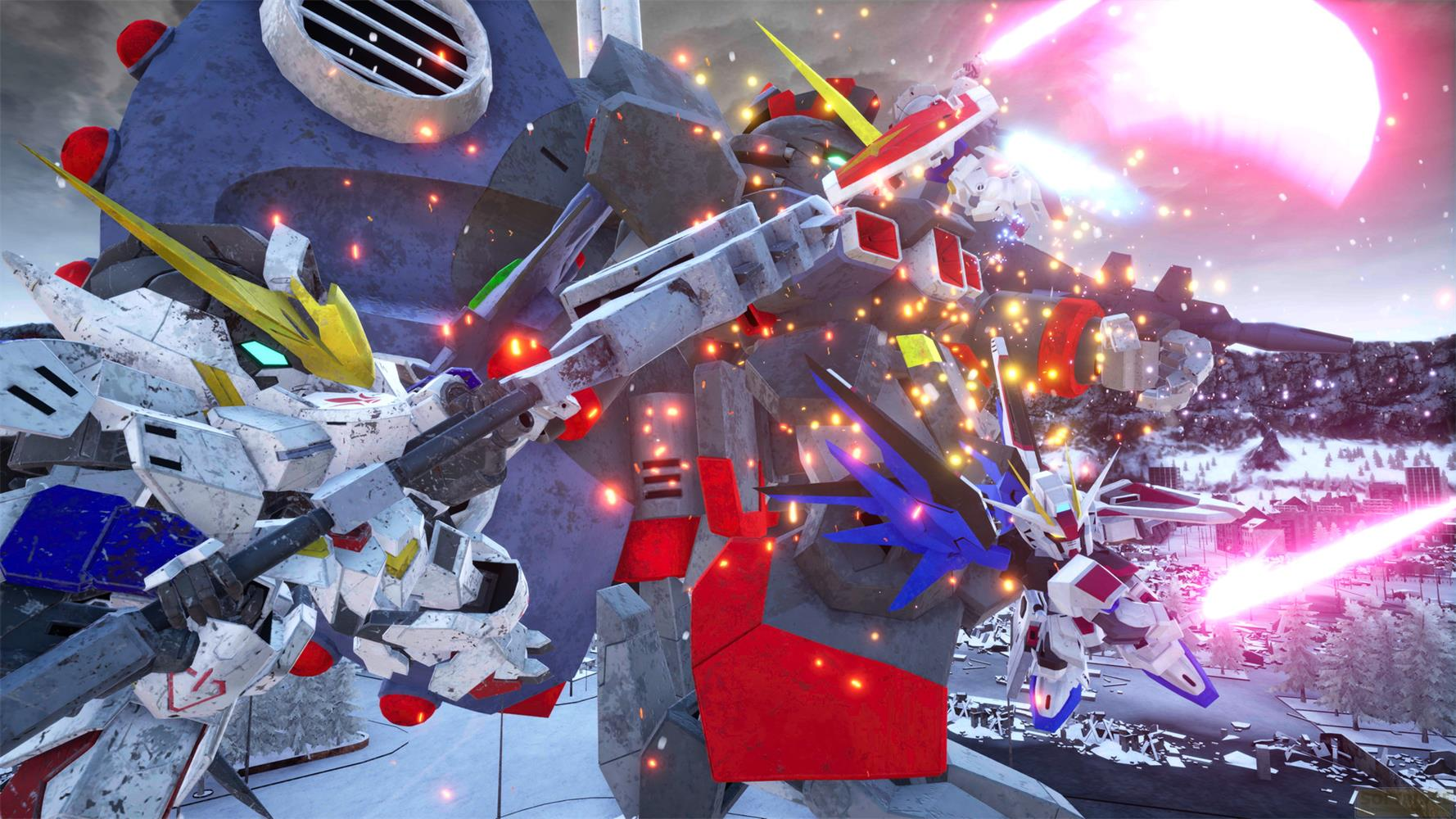 Due mech combattono, uno bianco/giallo, l'altro grigio/rosso, con spade laser.