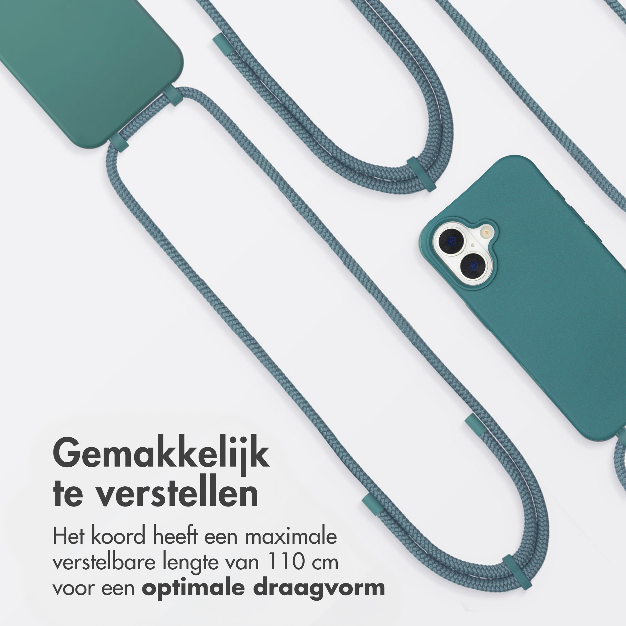 Une coque de smartphone bleu sarcelle avec cordon tressé. Réglable.
