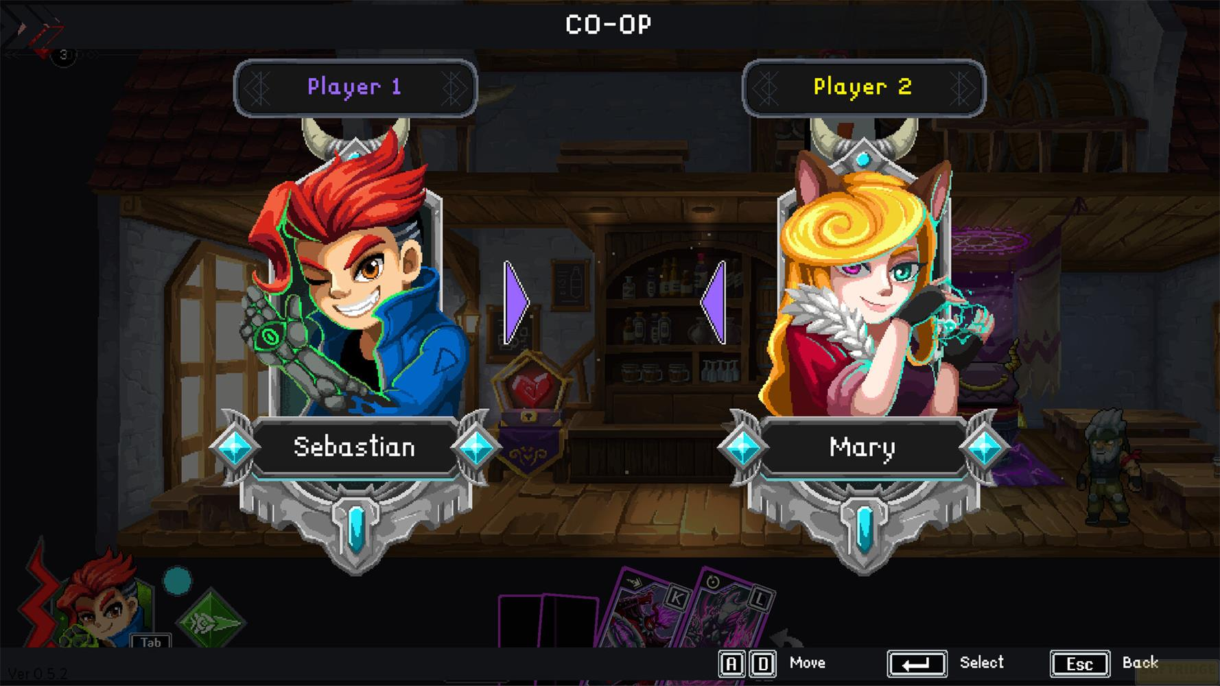 Schermata CO-OP con i personaggi Sebastian e Mary.