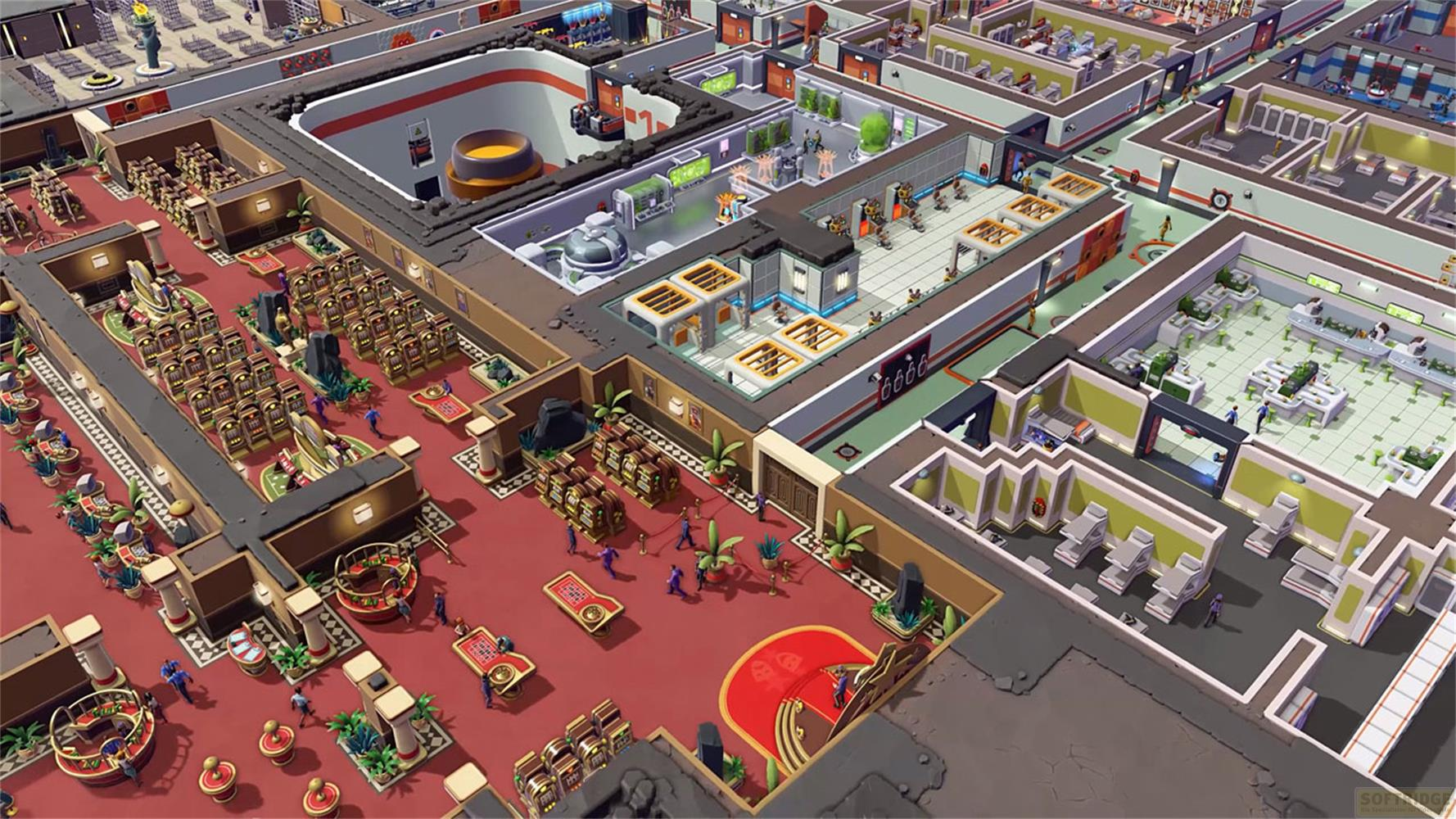 Un vaste complexe avec des machines à sous, des casinos et des bureaux.