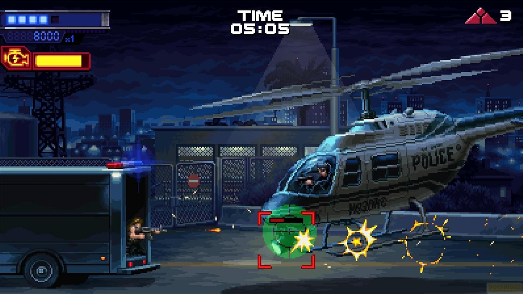 Policyjny helikopter zbliża się nocą do ciemnego furgonu.