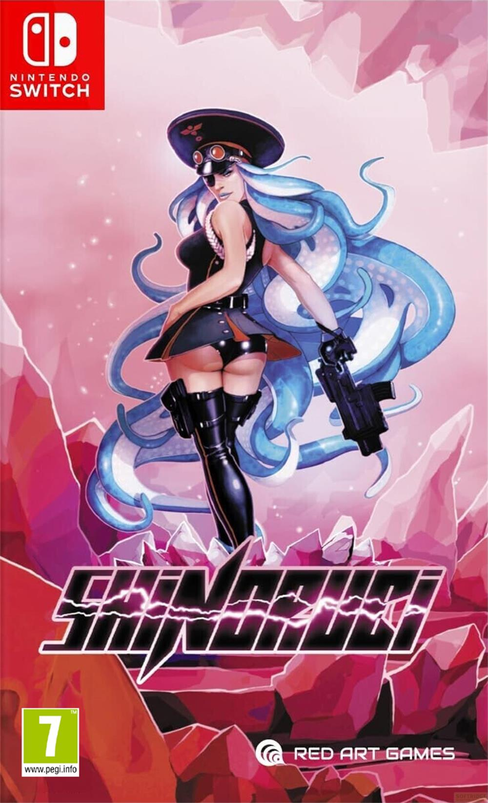 Copertina gioco Nintendo Switch: donna con capelli blu, cappello, pistola, sfondo rosa.