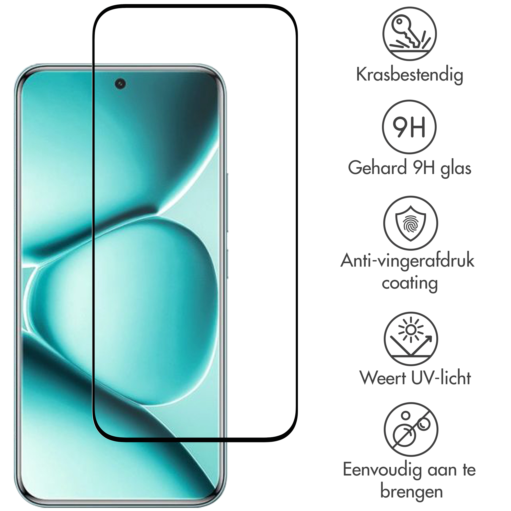 Screenprotector met krasbestendigheid, 9H hardheid, anti-vingerafdruk, UV-bescherming.