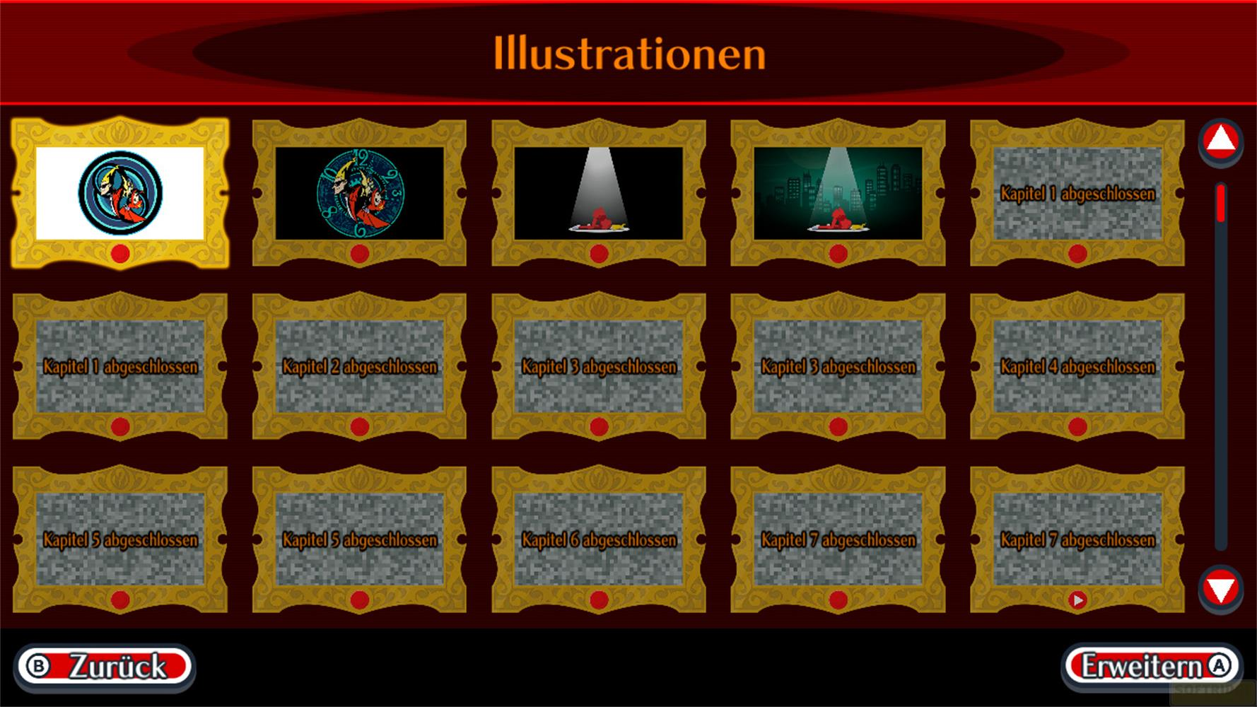 Galerie d'illustrations, certains chapitres sont terminés.