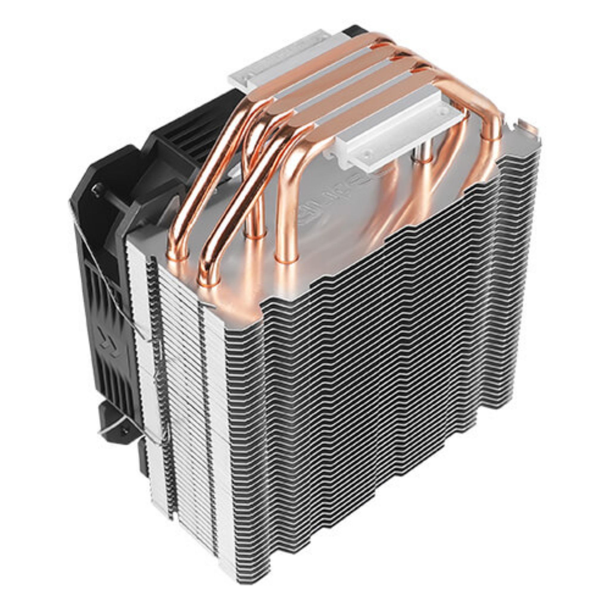 Un enfriador de CPU con tubos de calor de cobre y un disipador de calor de aluminio.