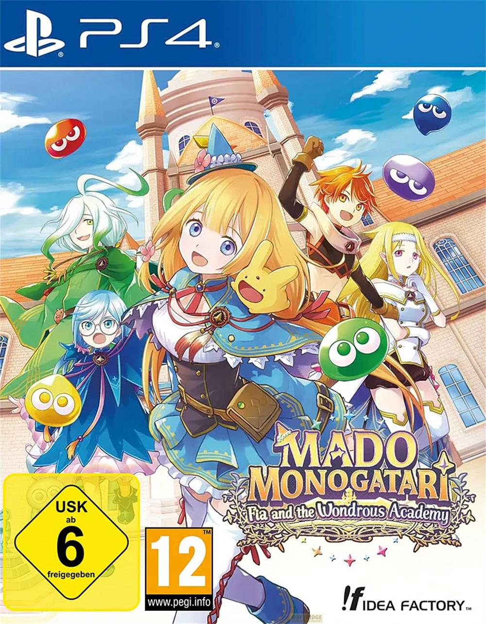 Copertina gioco PS4 con personaggi anime e logo "Mado Monogatari".