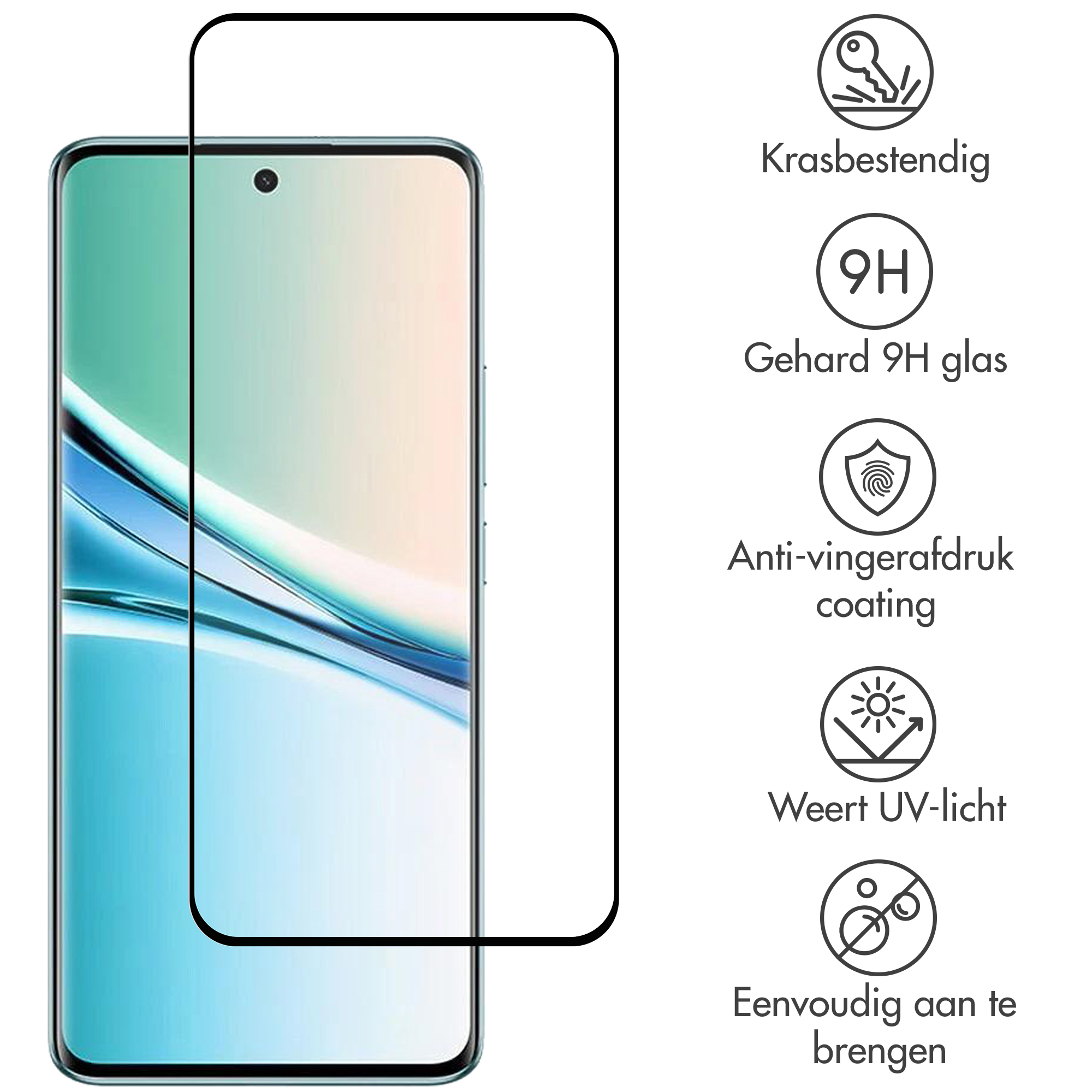 Verre 9H résistant aux rayures avec revêtement anti-traces, protection UV.