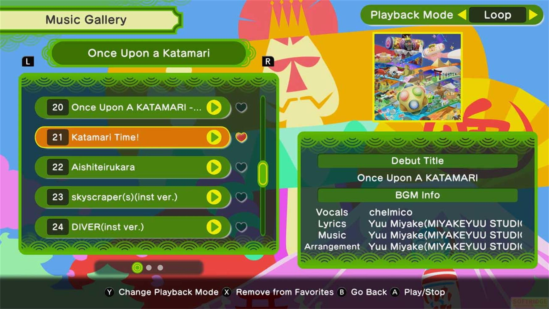 Musikgalerie mit Songliste, ausgewählter Titel 'Katamari Time!'