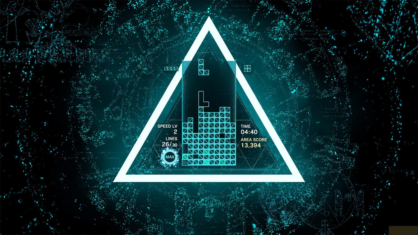 Ein Tetris-Spiel mit einer dreieckigen Grafik und Statistiken.