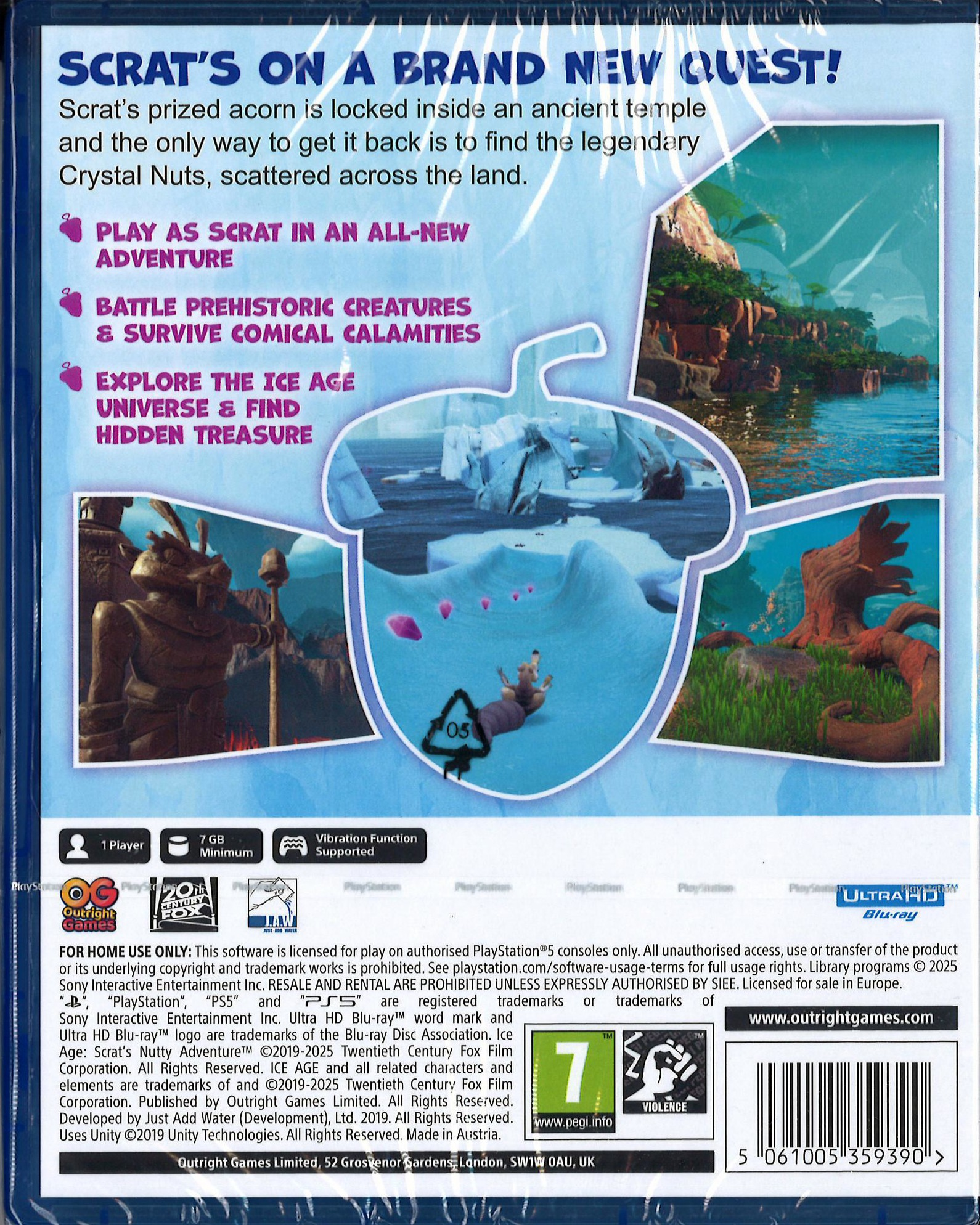 Okładka gry Scrat's Nutty Adventure, przedstawiająca Scrata szukającego żołędzia.