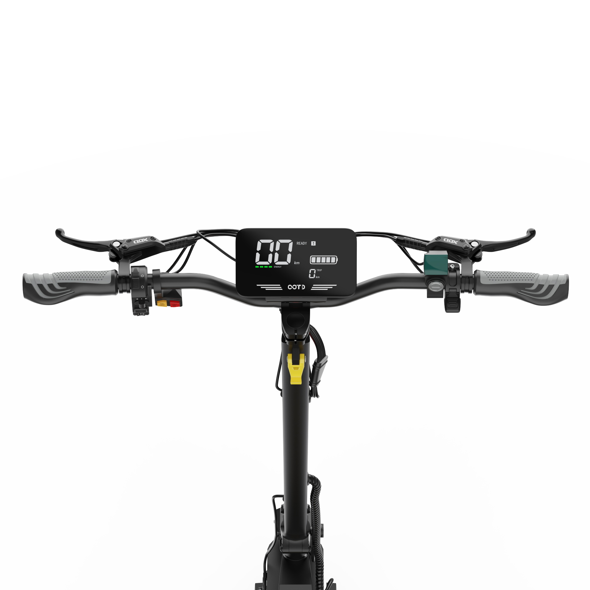 Kierownica hulajnogi elektrycznej z wyświetlaczem, dźwigniami hamulca.