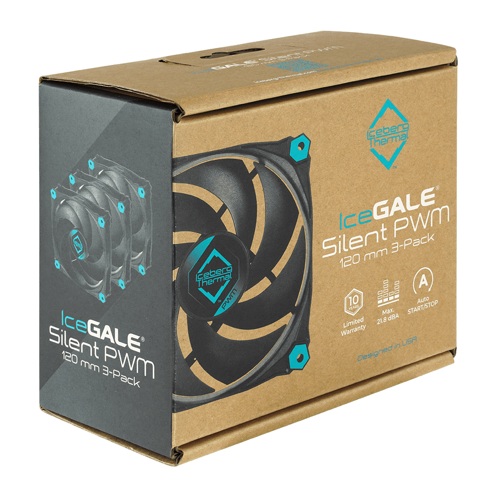 Caja de IceGALE Silent PWM de 120 mm, paquete de 3, con gráfico de ventilador.