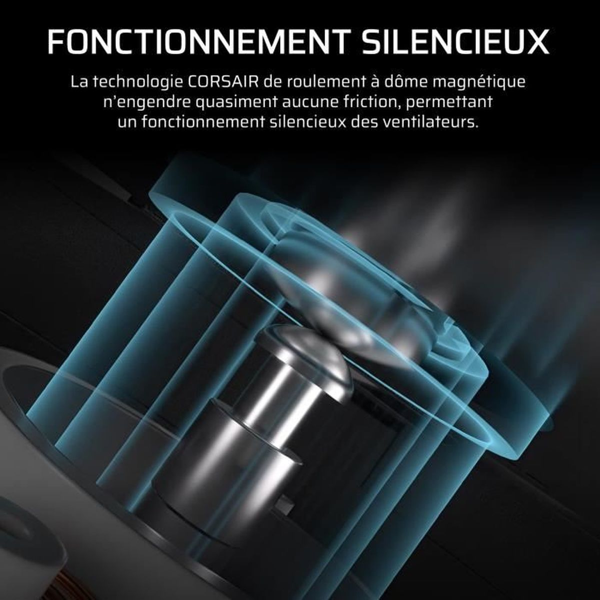 Zbliżenie łożyska wentylatora z niebieskimi efektami świetlnymi.