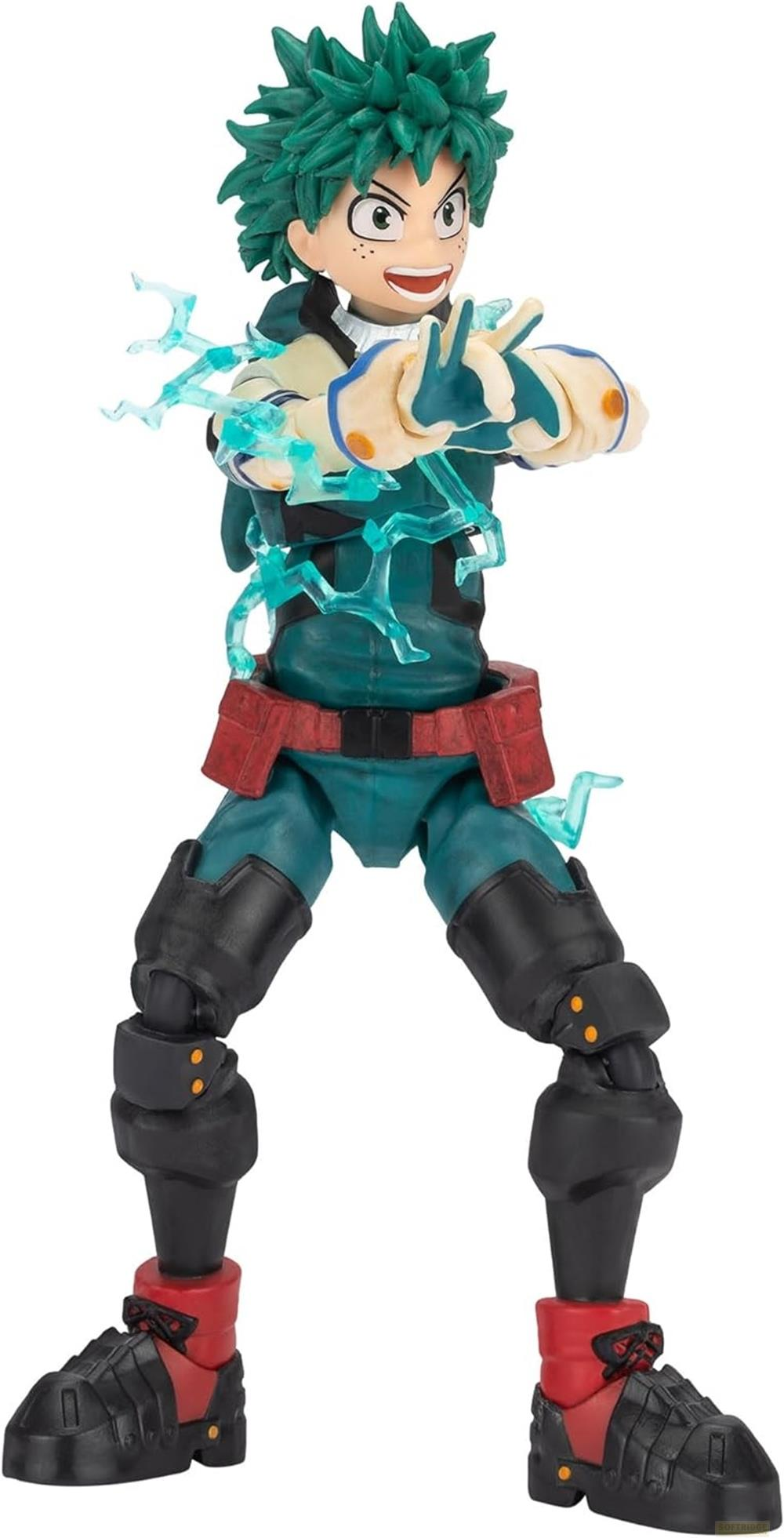 Eine Actionfigur mit grünem Haar, die blaue Energie ausstrahlt.