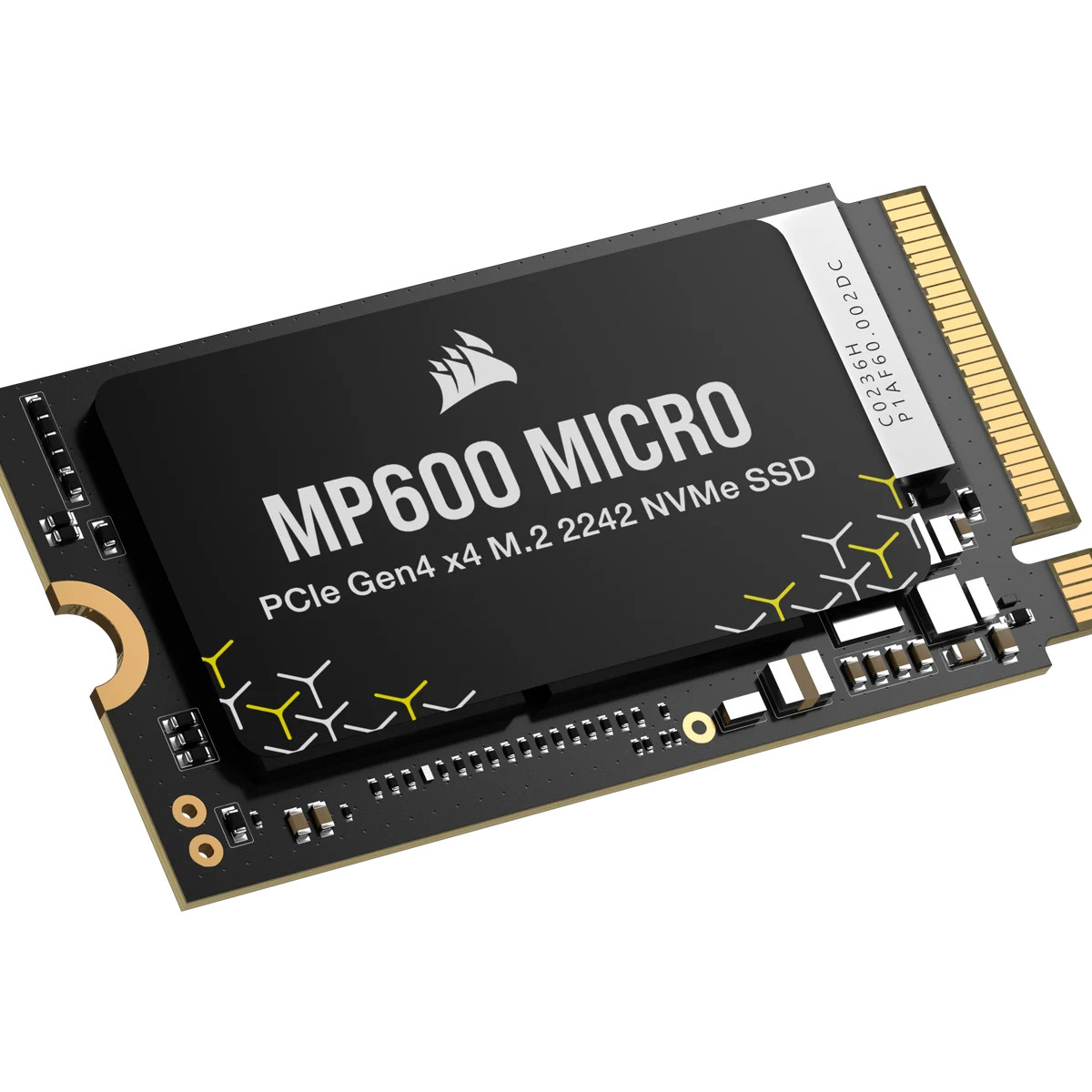 Czarny dysk SSD M.2 NVMe ze złotymi stykami i oznaczeniem.