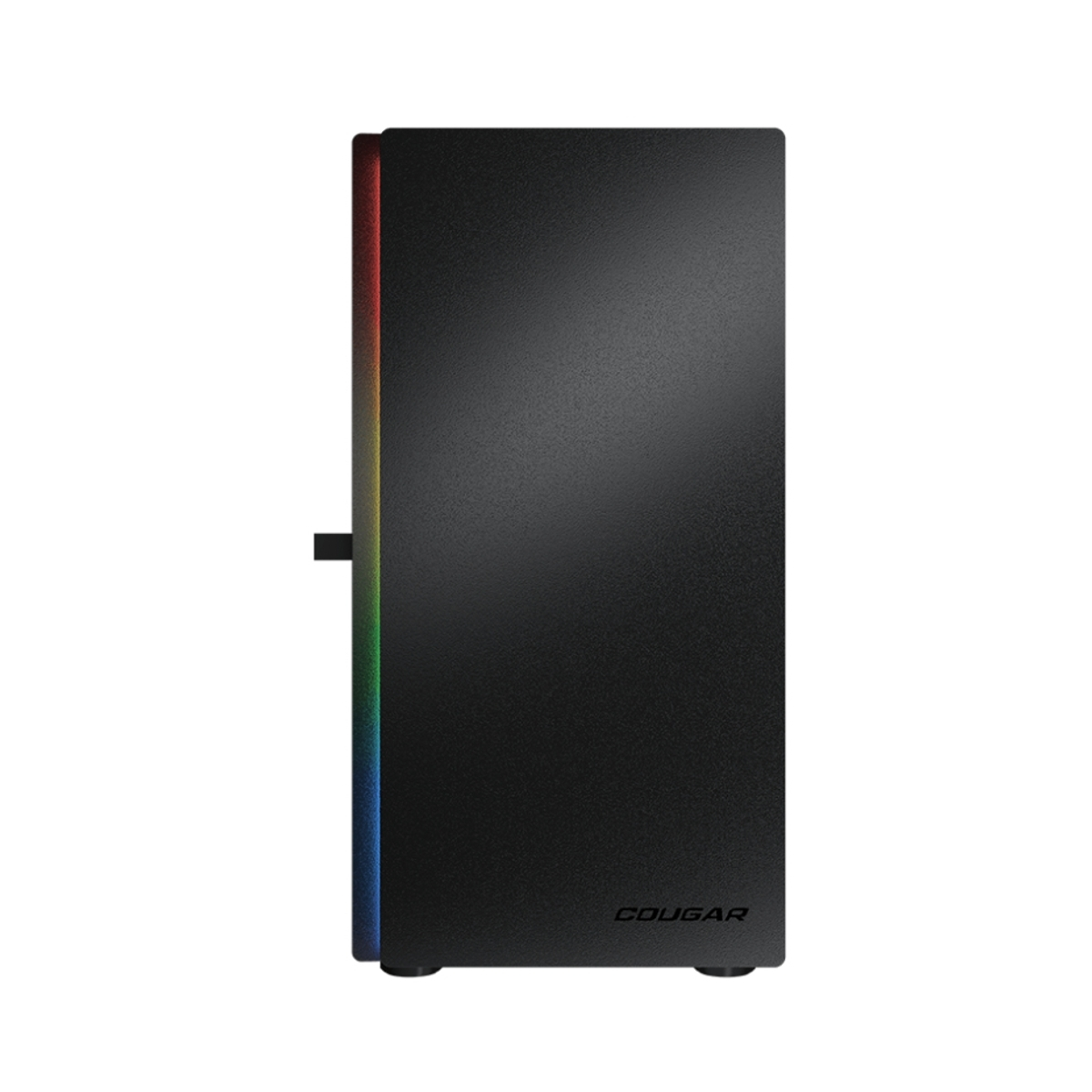 Case del computer nero con illuminazione RGB sul lato e logo COUGAR.