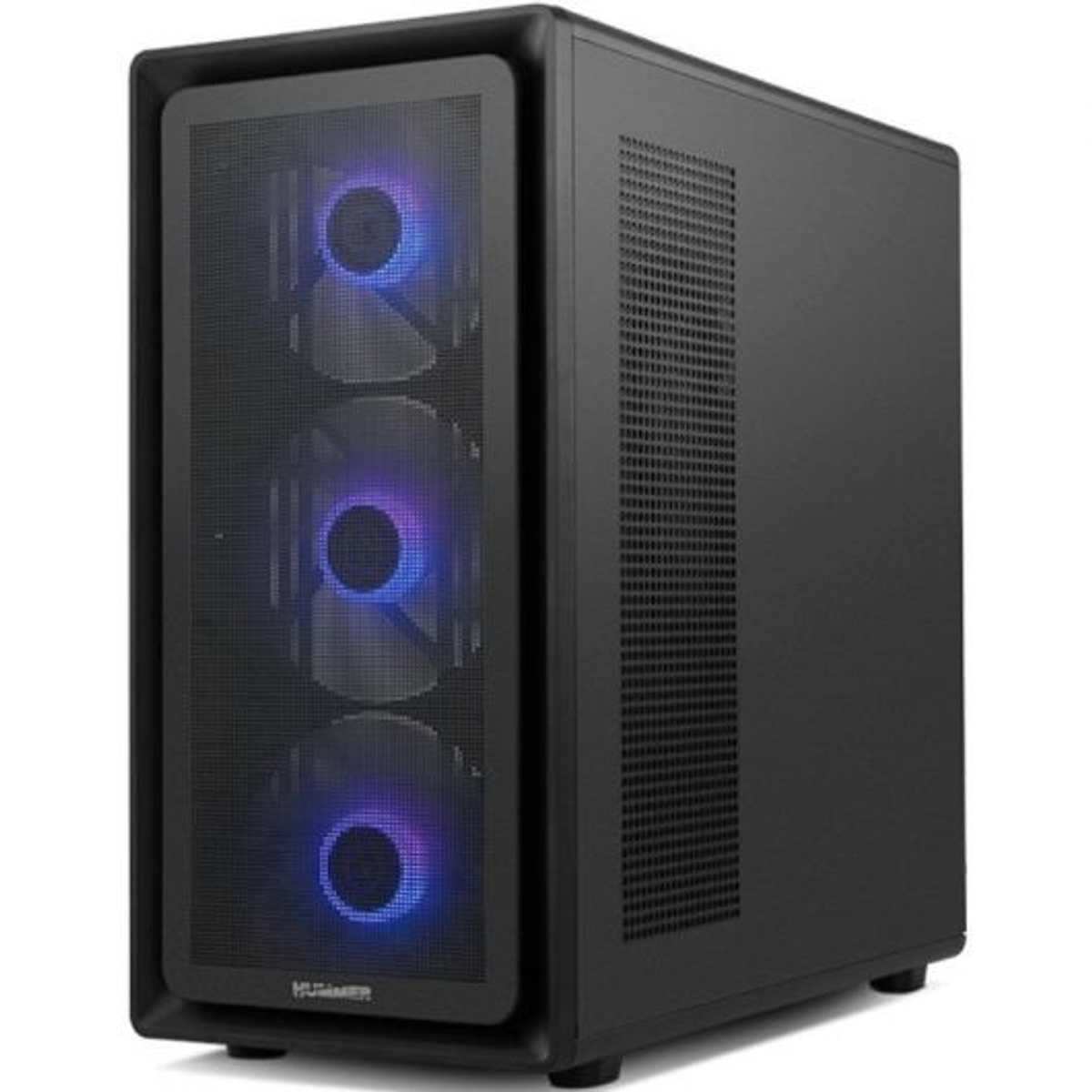 Case PC nero con tre ventole illuminate sul frontale.
