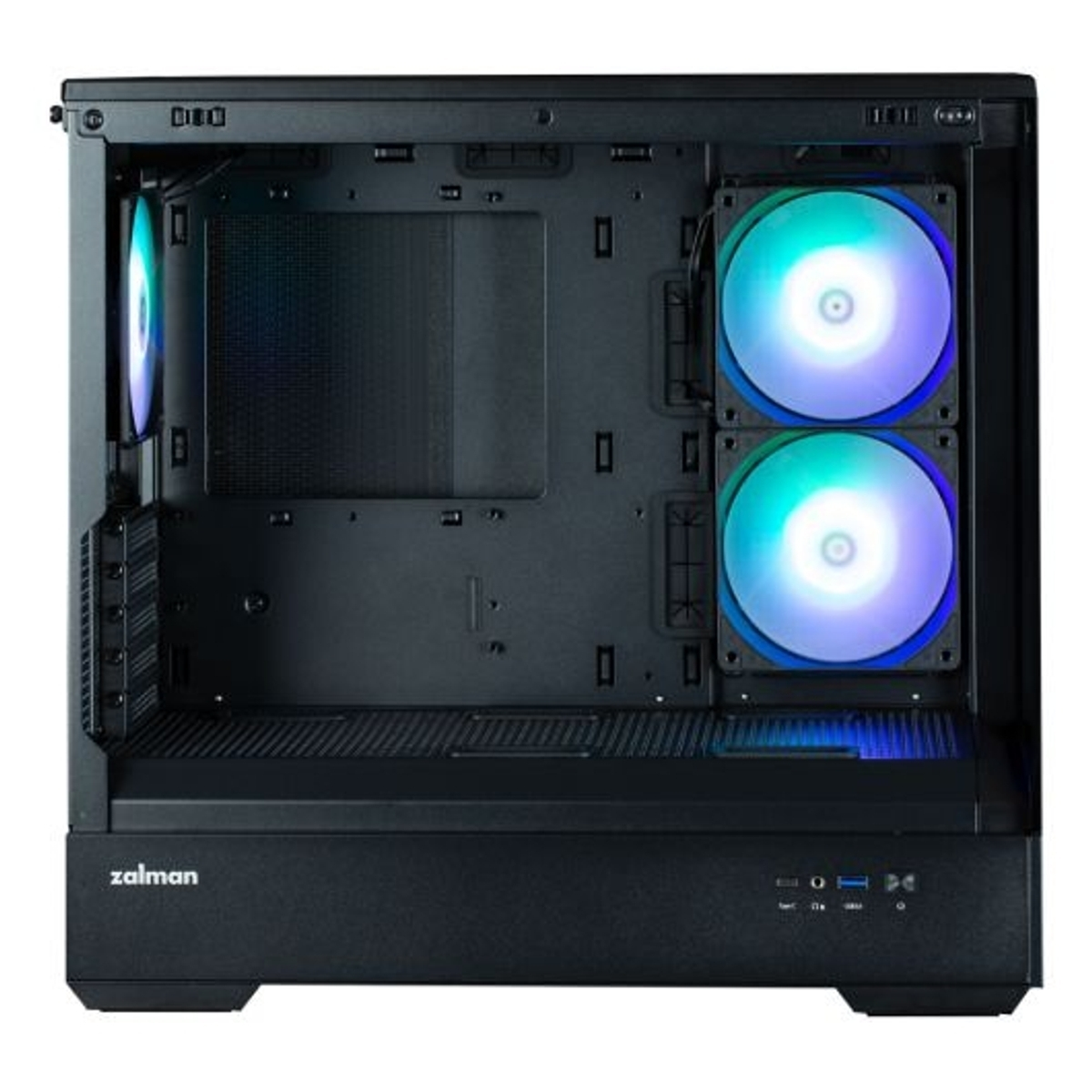 Case PC nero con due ventole illuminate e logo Zalman.