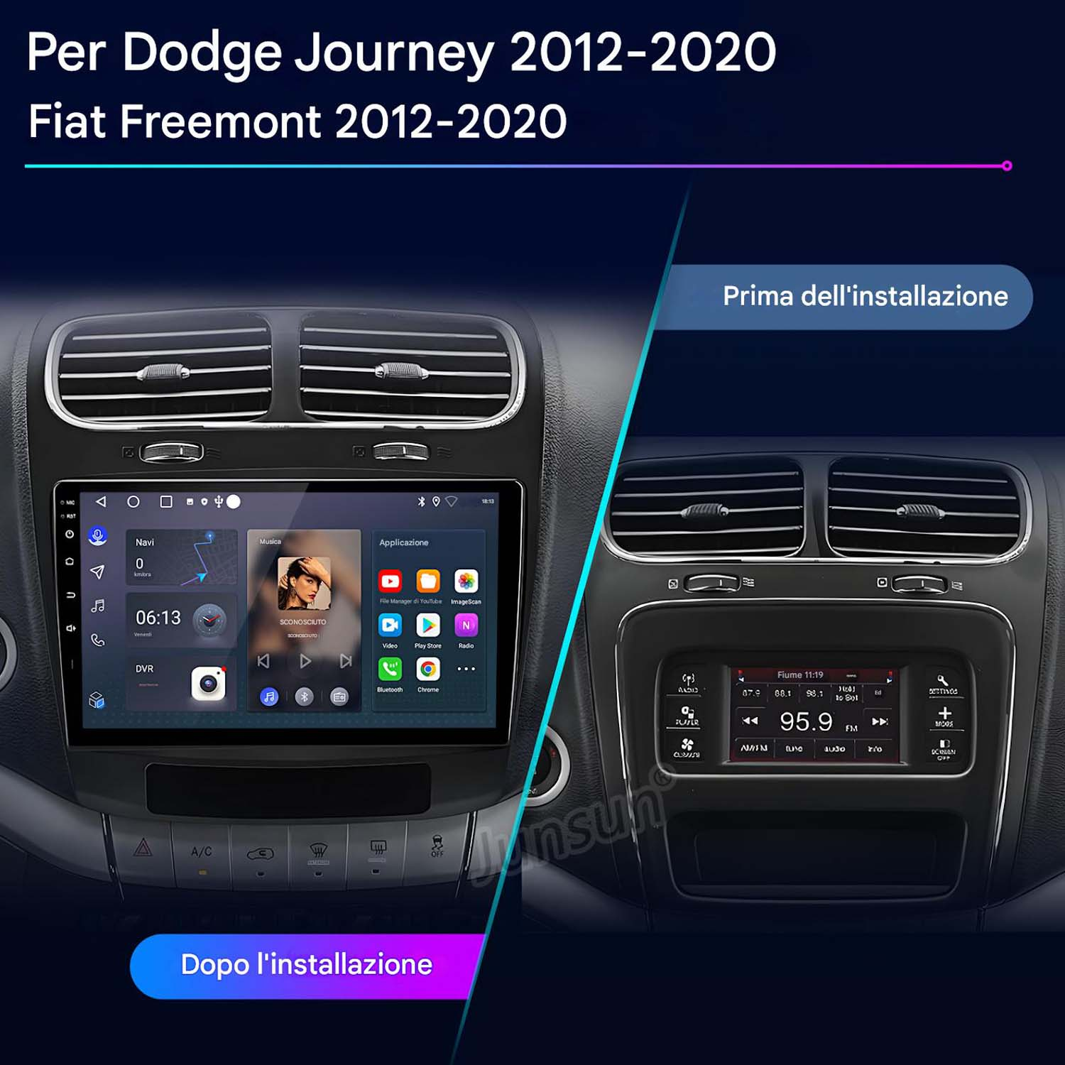 Due autoradio. Sinistra prima installazione, destra dopo installazione.
