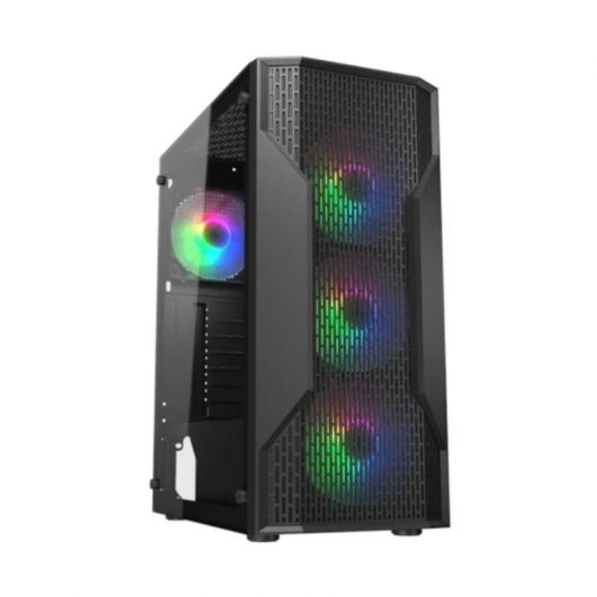 Case PC nero con ventole RGB frontali e laterali.