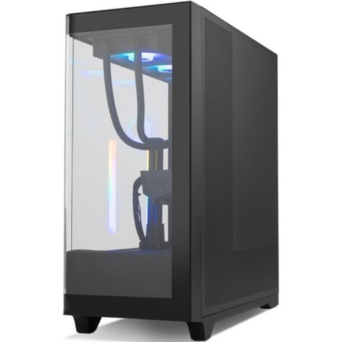 Case PC nero con frontale in vetro e illuminazione RGB.