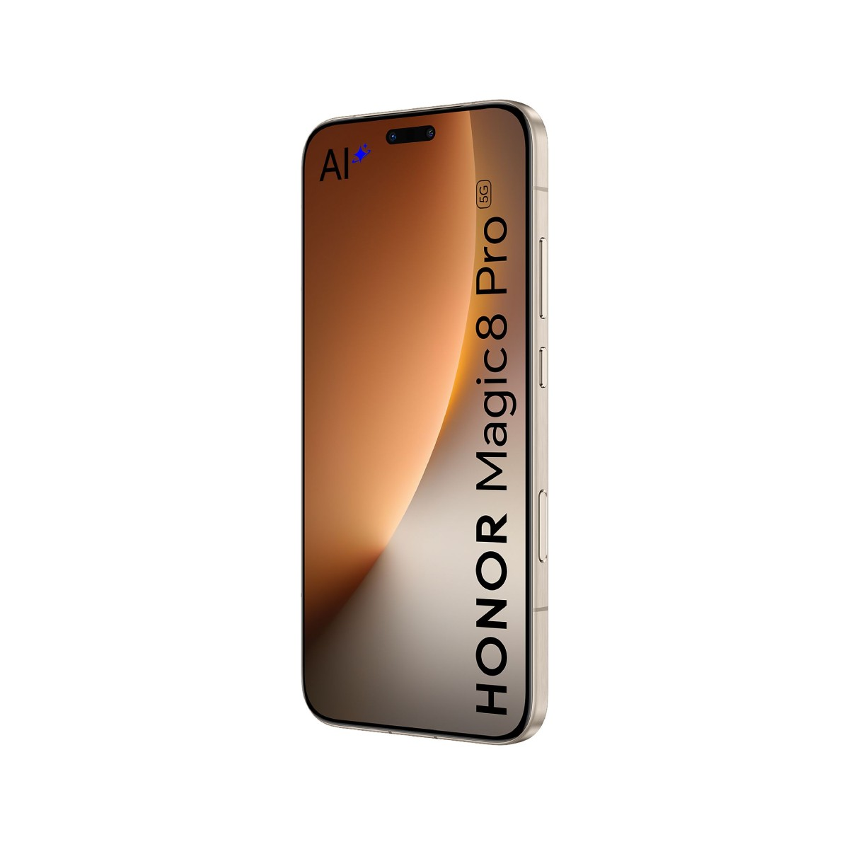 Złoty smartfon Honor Magic8 Pro 5G z logo AI na ekranie.