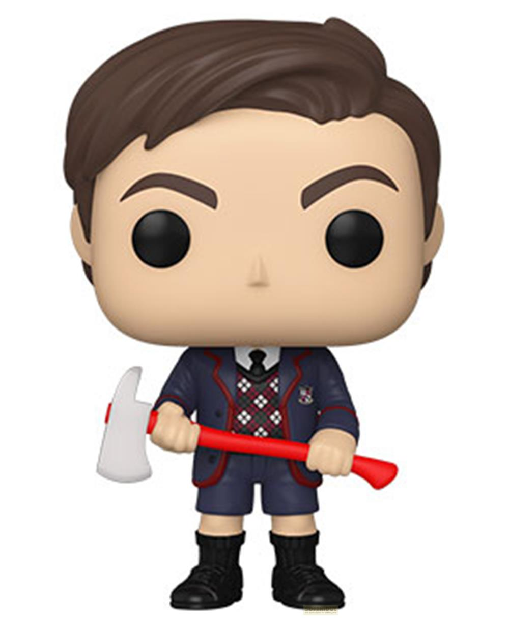 Figurka Funko Pop chłopca z brązowymi włosami trzymającego siekierę.