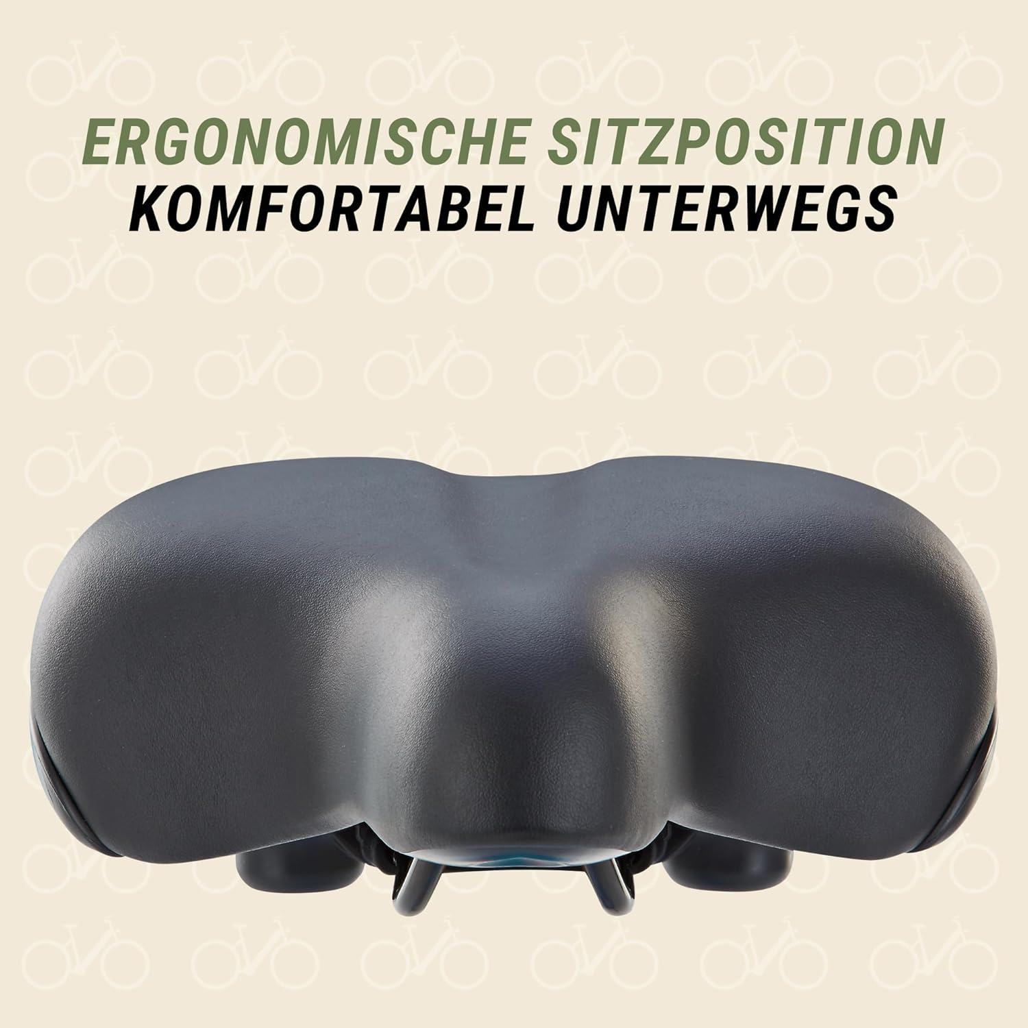 Schwarzer ergonomischer Fahrradsitz mit Text 